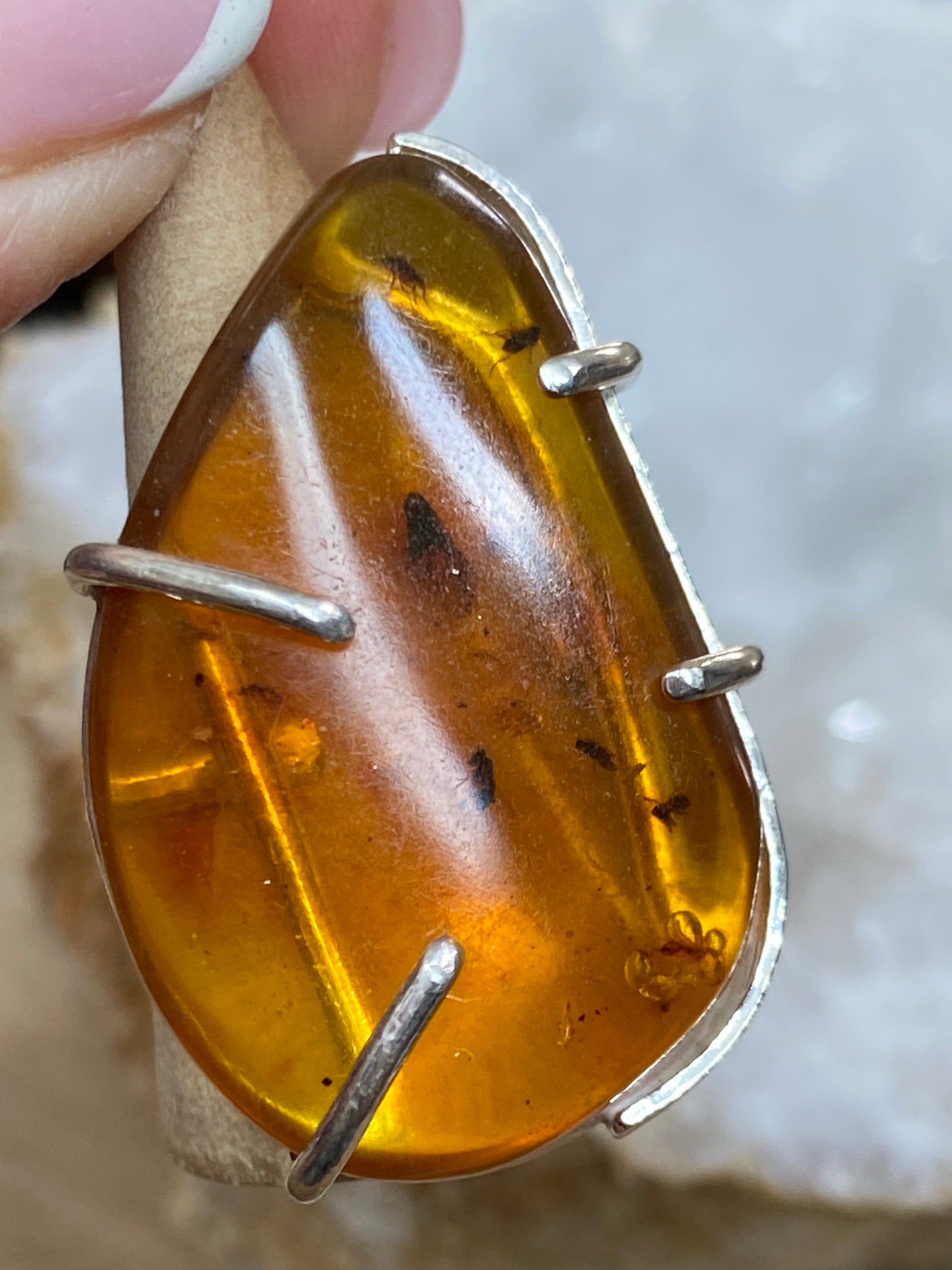 Bezelled Amber Ring with Prehistoric Inclusions – Bespoke by Song of the Sea