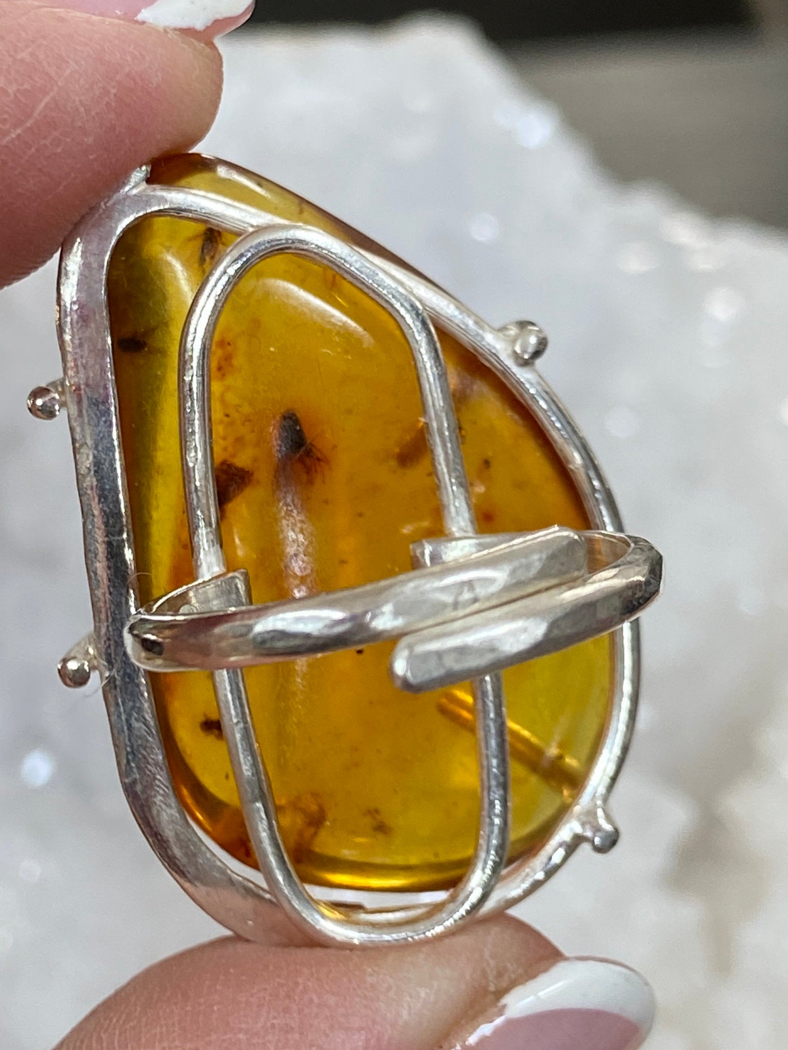 Bezelled Amber Ring with Prehistoric Inclusions – Bespoke by Song of the Sea