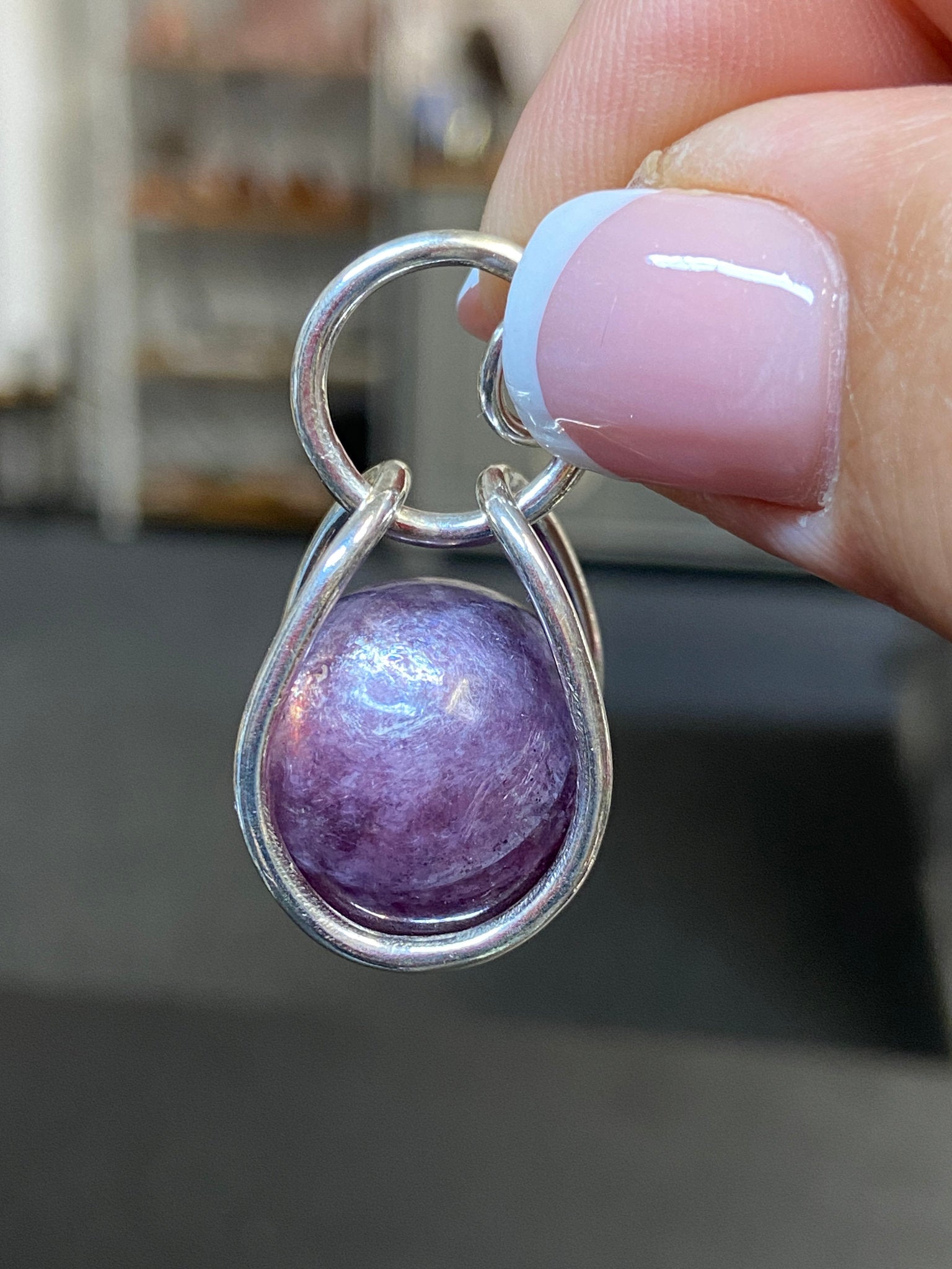 Caged Spinning Lepidolite Sphere Pendant – Bespoke by Song of the Sea