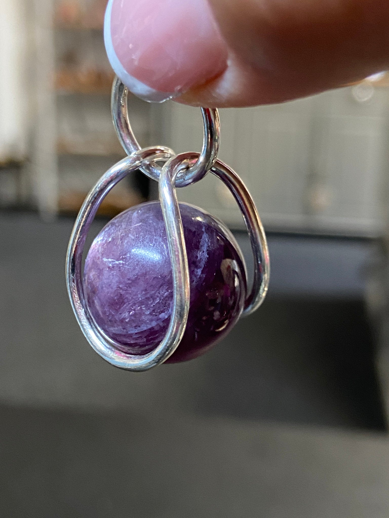 Caged Spinning Lepidolite Sphere Pendant – Bespoke by Song of the Sea
