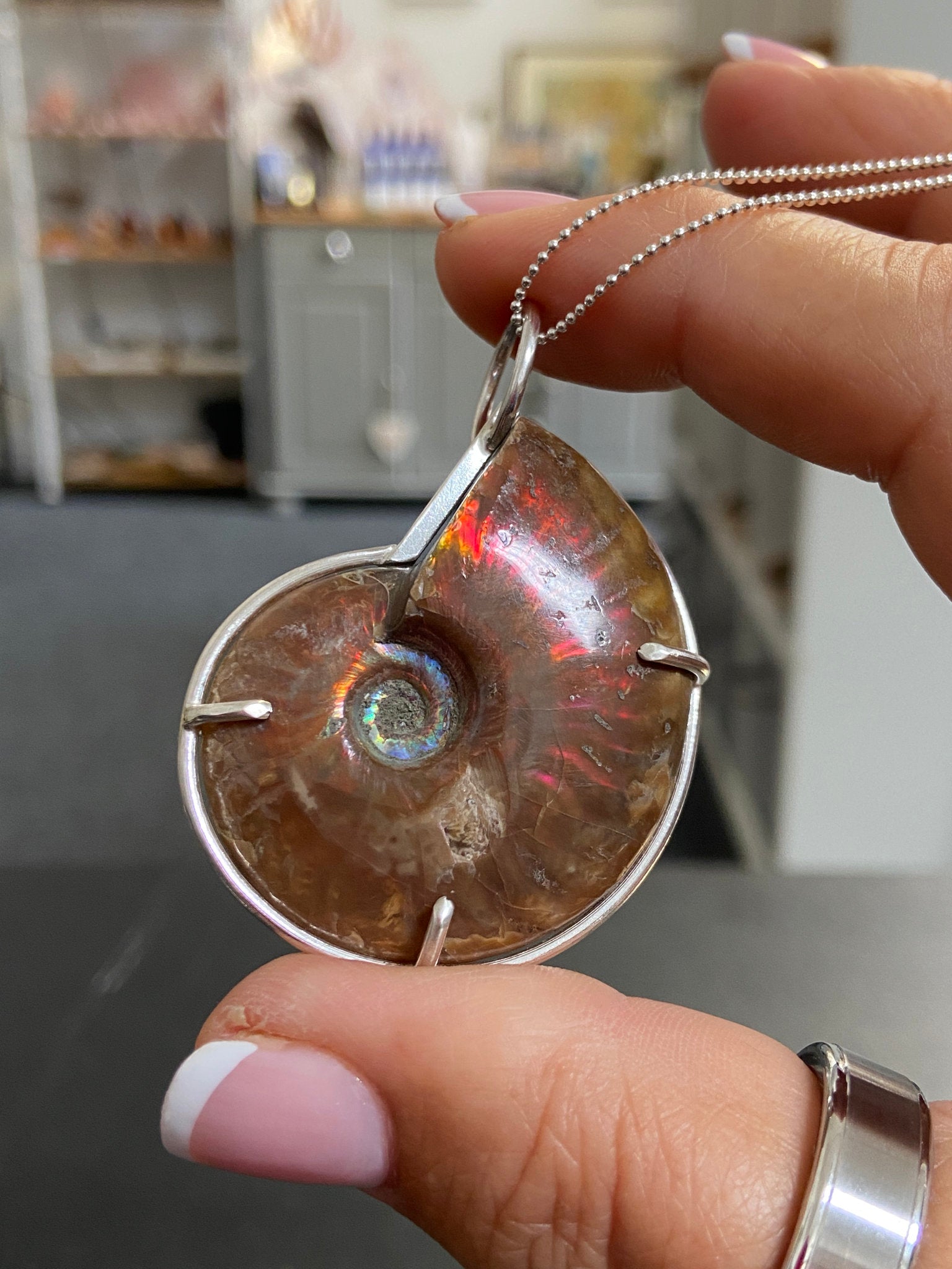 Red Opalised Ammonite Pendant – Bespoke by Song of the Sea