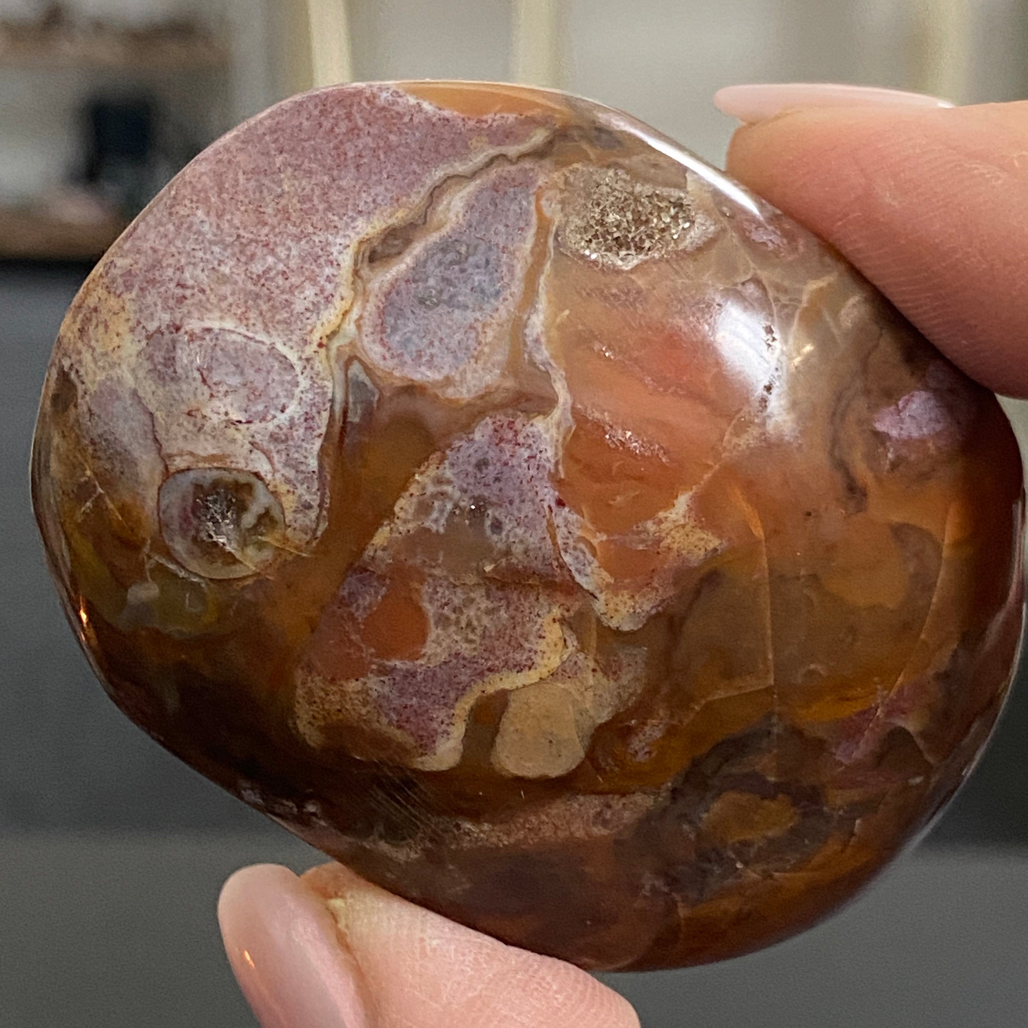 Petrified Wood Purple Druz Palmstone