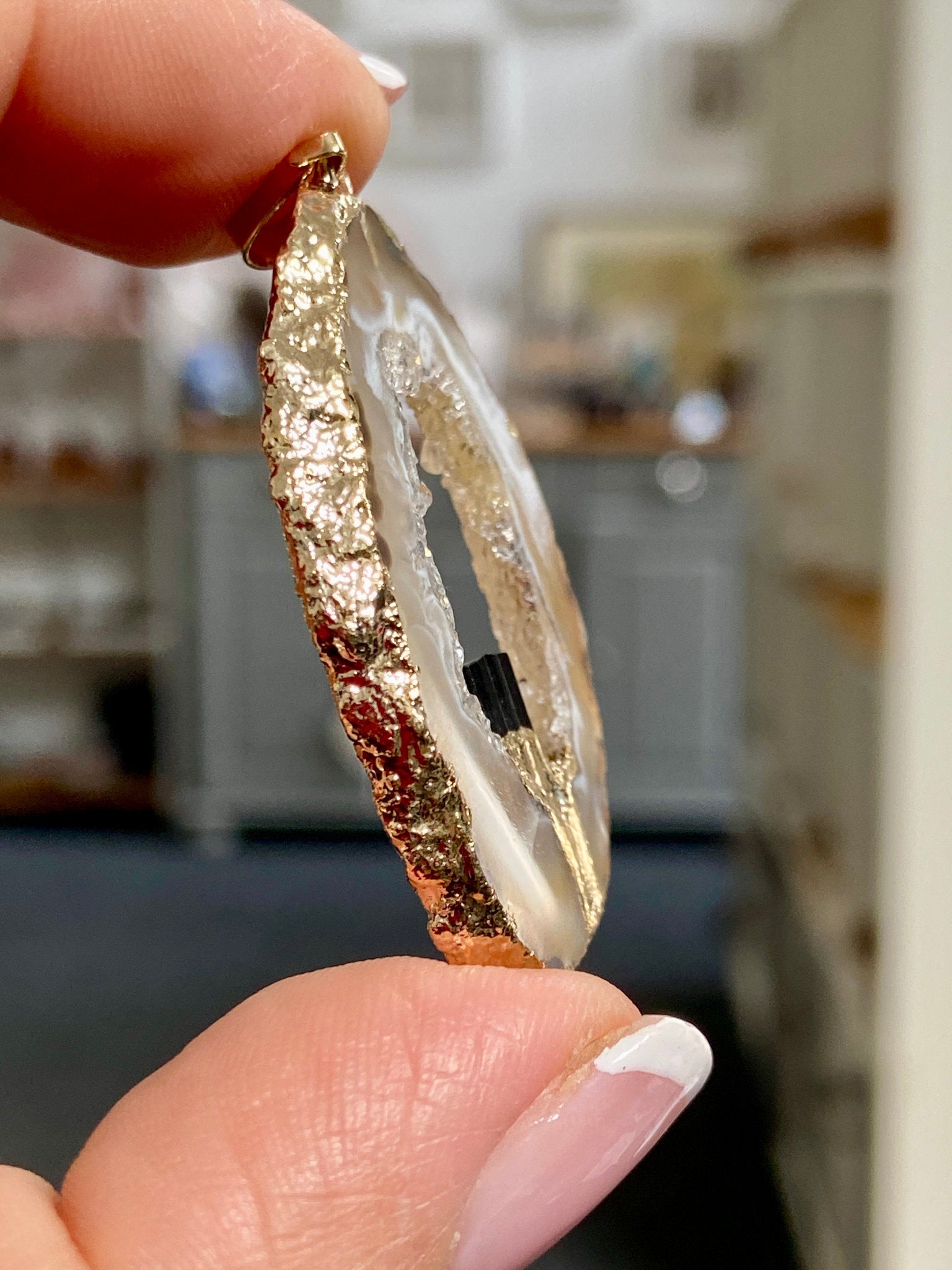 Tabasco Geode - Black Tourmaline Gold Gilded Pendant