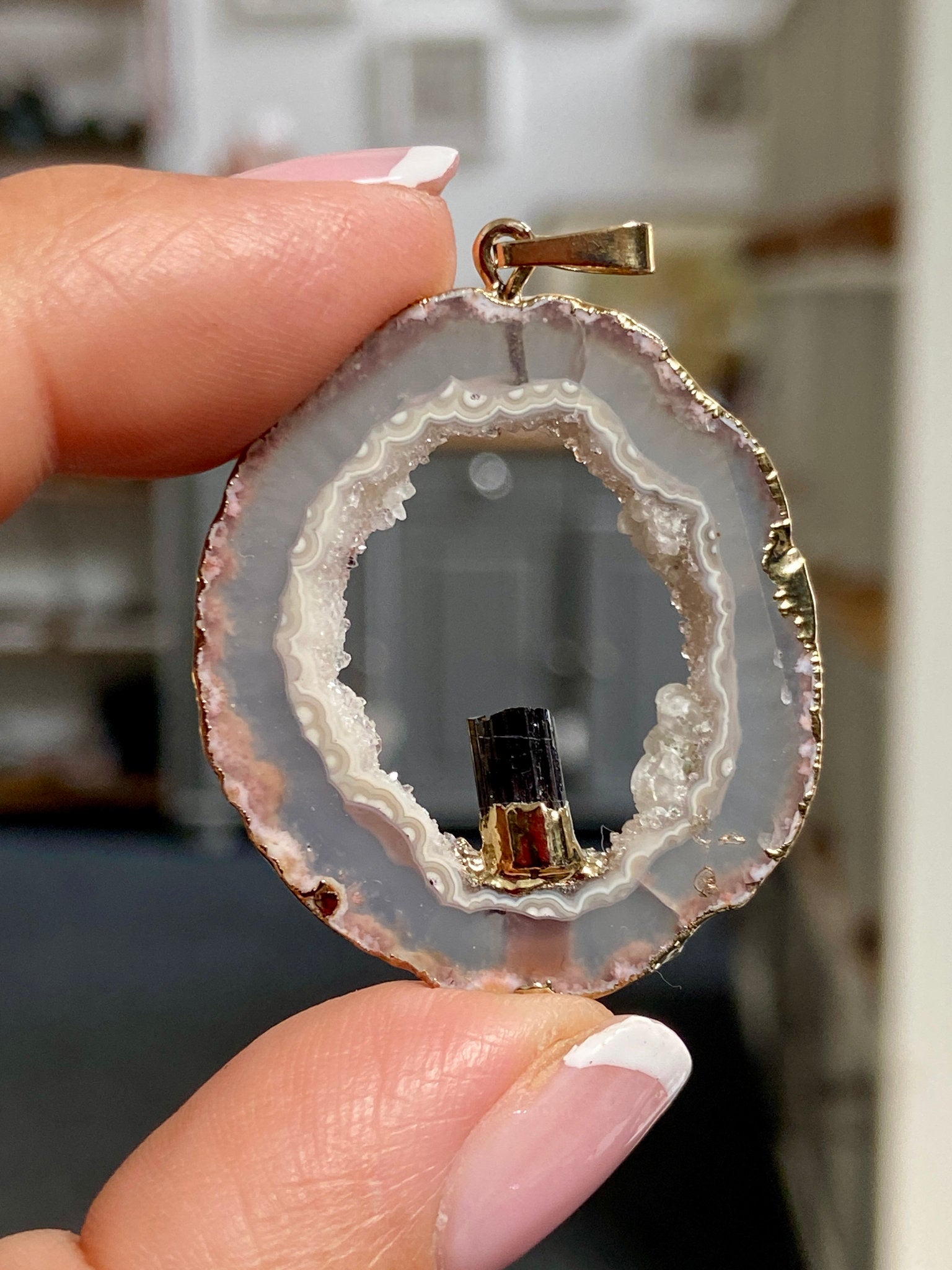 Tabasco Geode - Black Tourmaline Gold Gilded Pendant