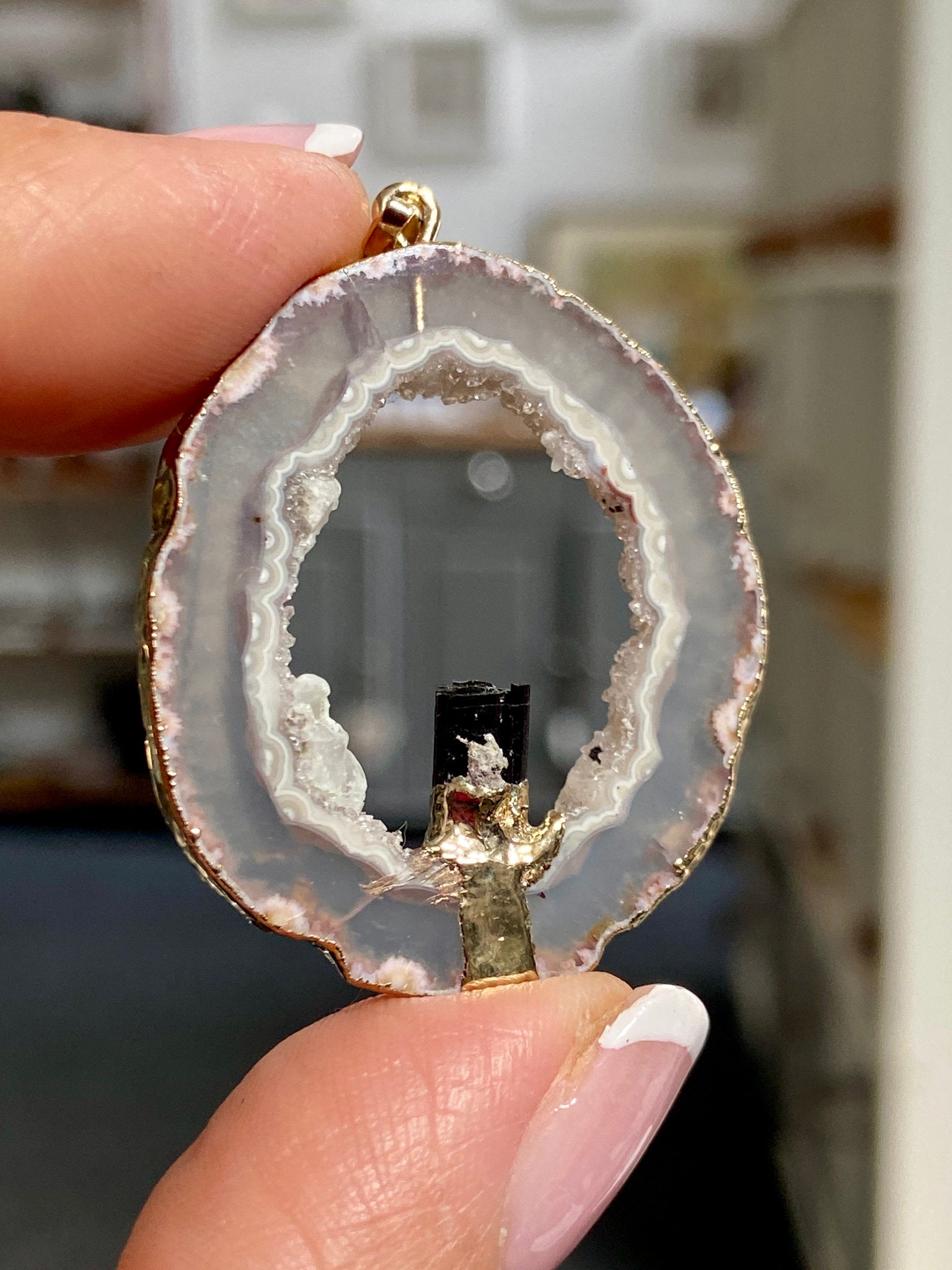 Tabasco Geode - Black Tourmaline Gold Gilded Pendant