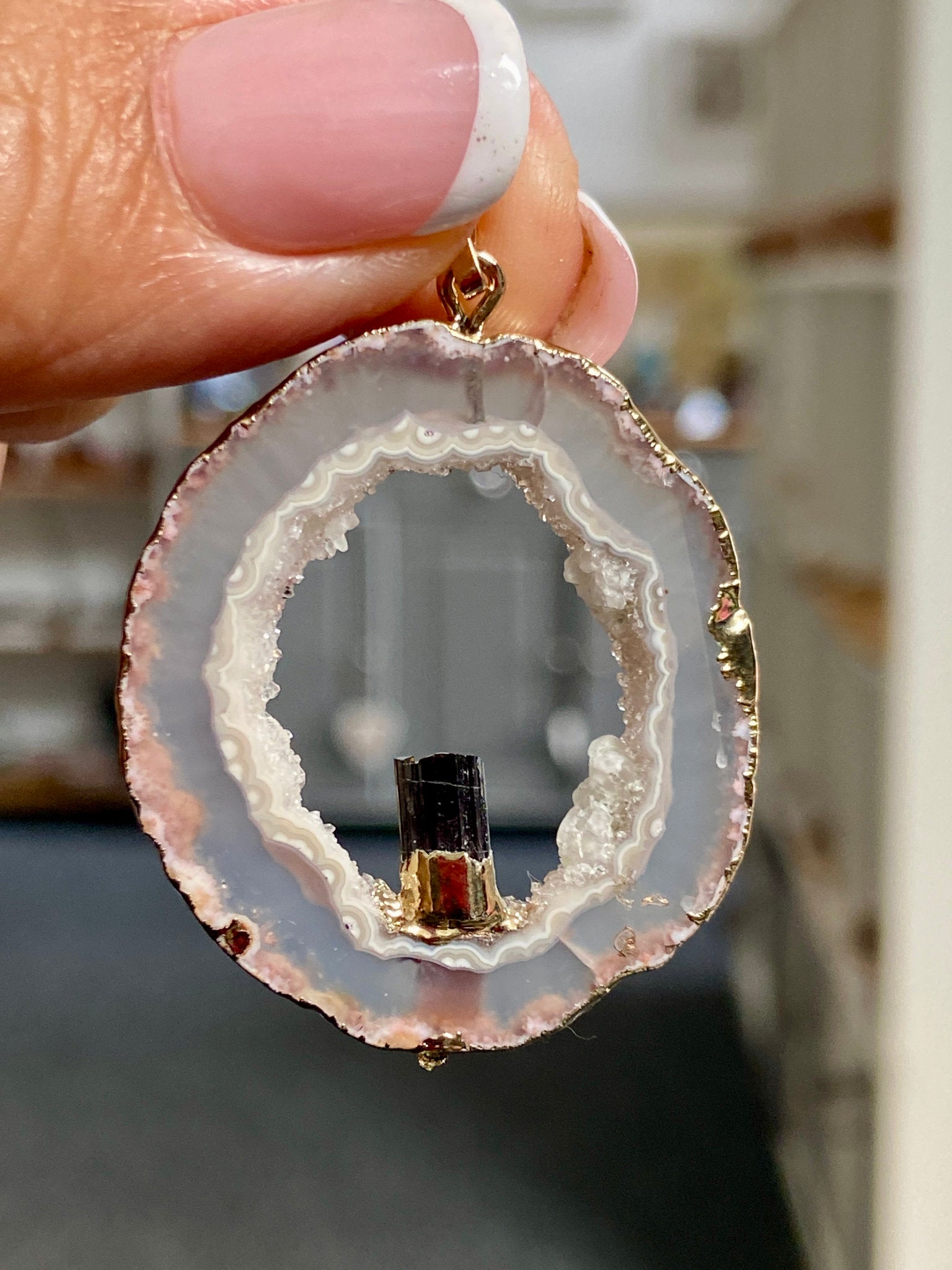 Tabasco Geode - Black Tourmaline Gold Gilded Pendant