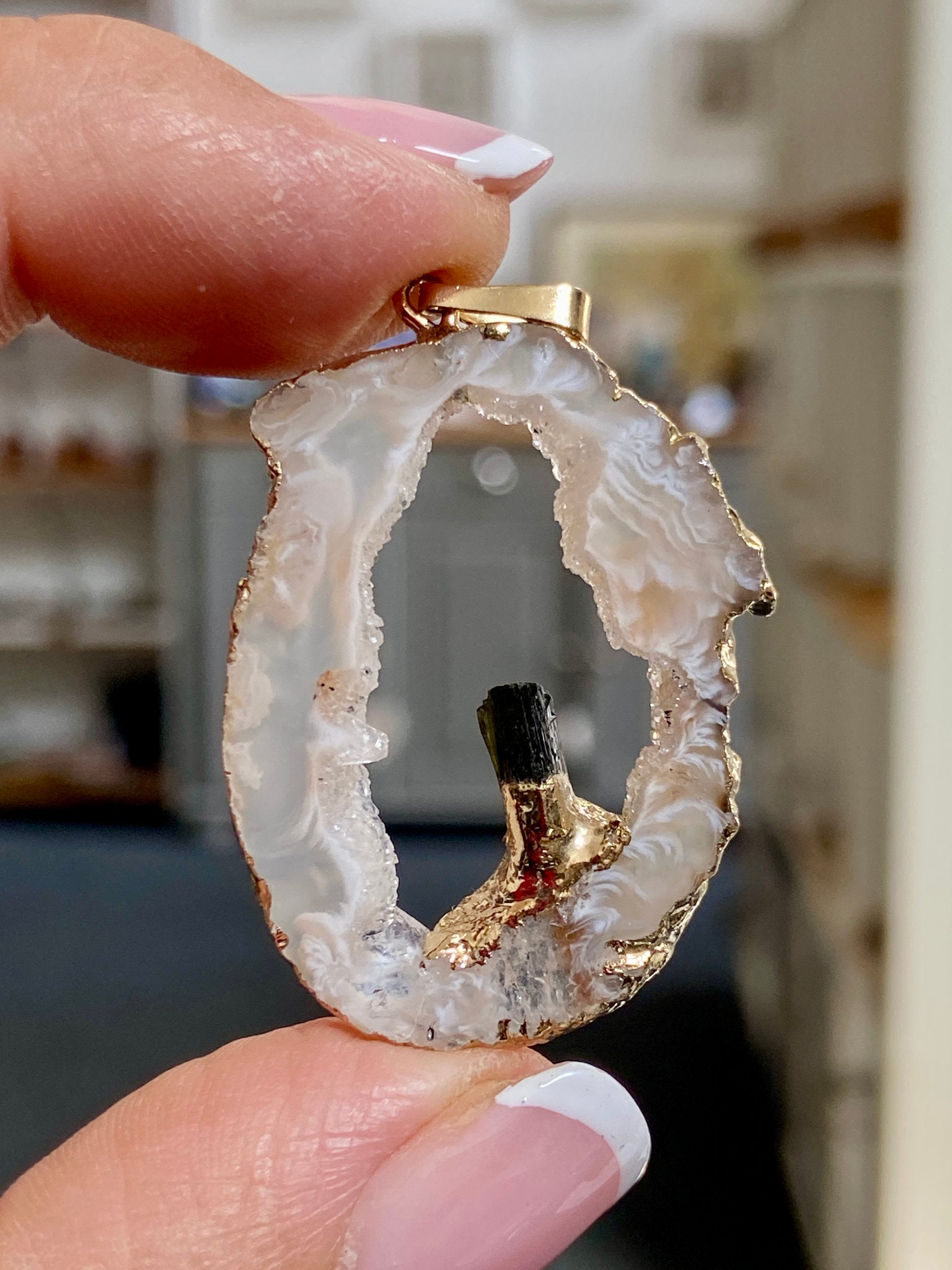 Tabasco Geode - Black Tourmaline Gold Gilded Pendant