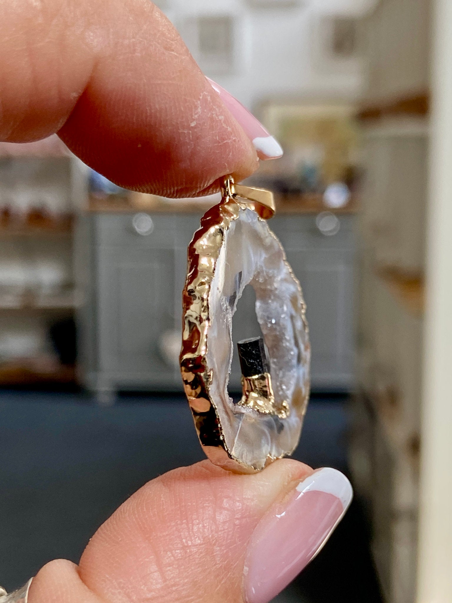 Tabasco Geode - Black Tourmaline Gold Gilded Pendant