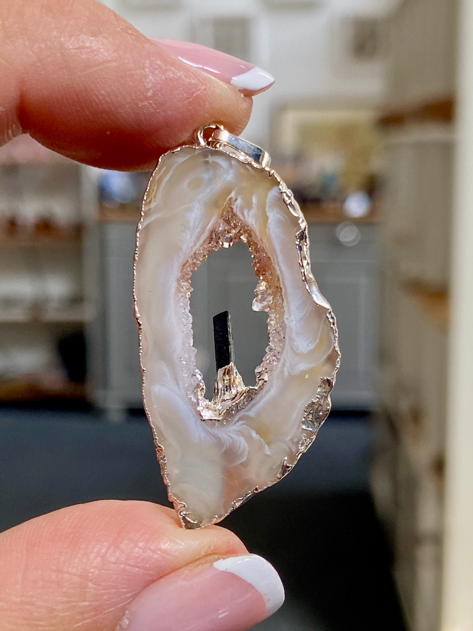 Tabasco Geode - Black Tourmaline Silver Gilded Pendant