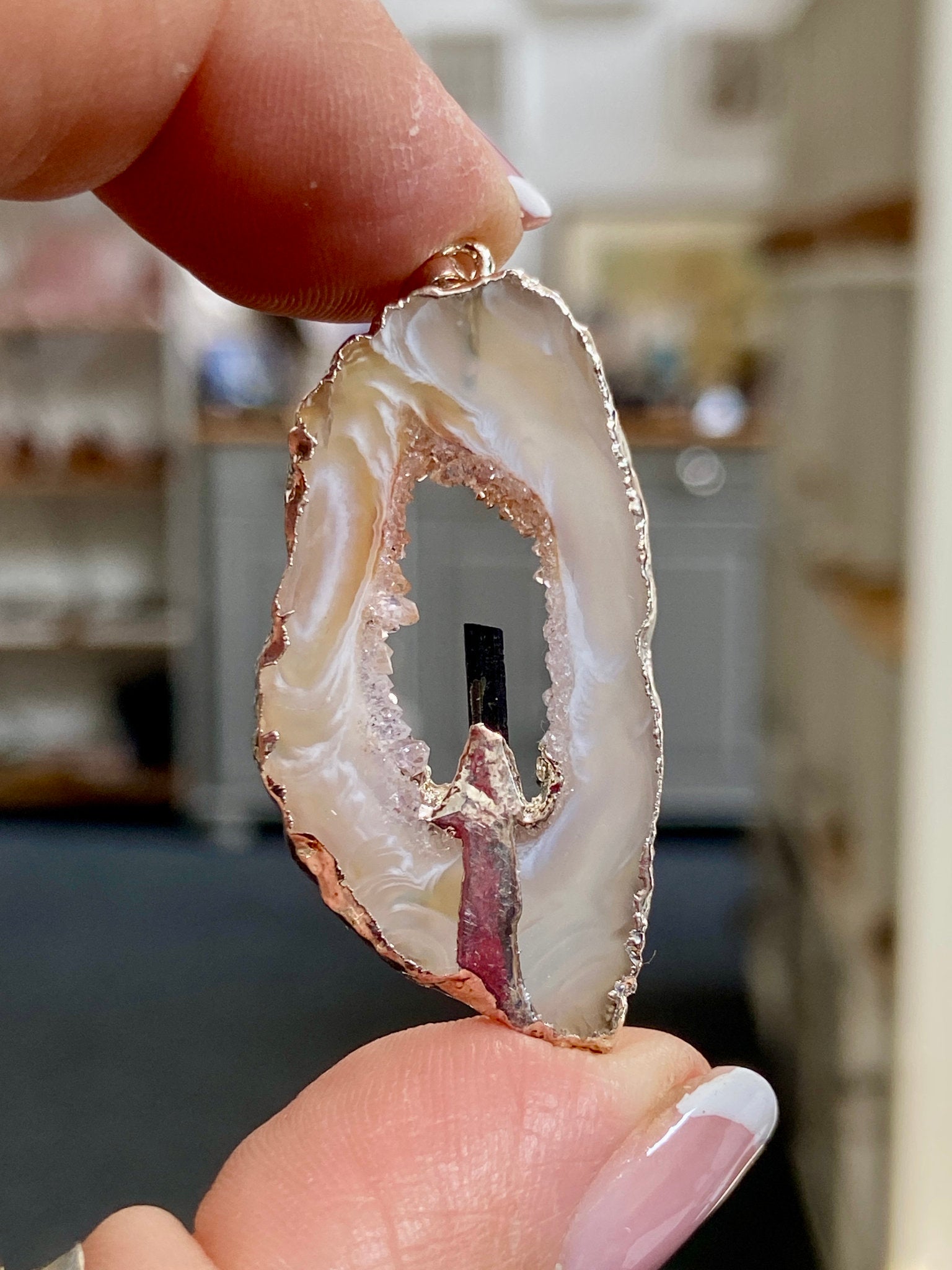 Tabasco Geode - Black Tourmaline Silver Gilded Pendant
