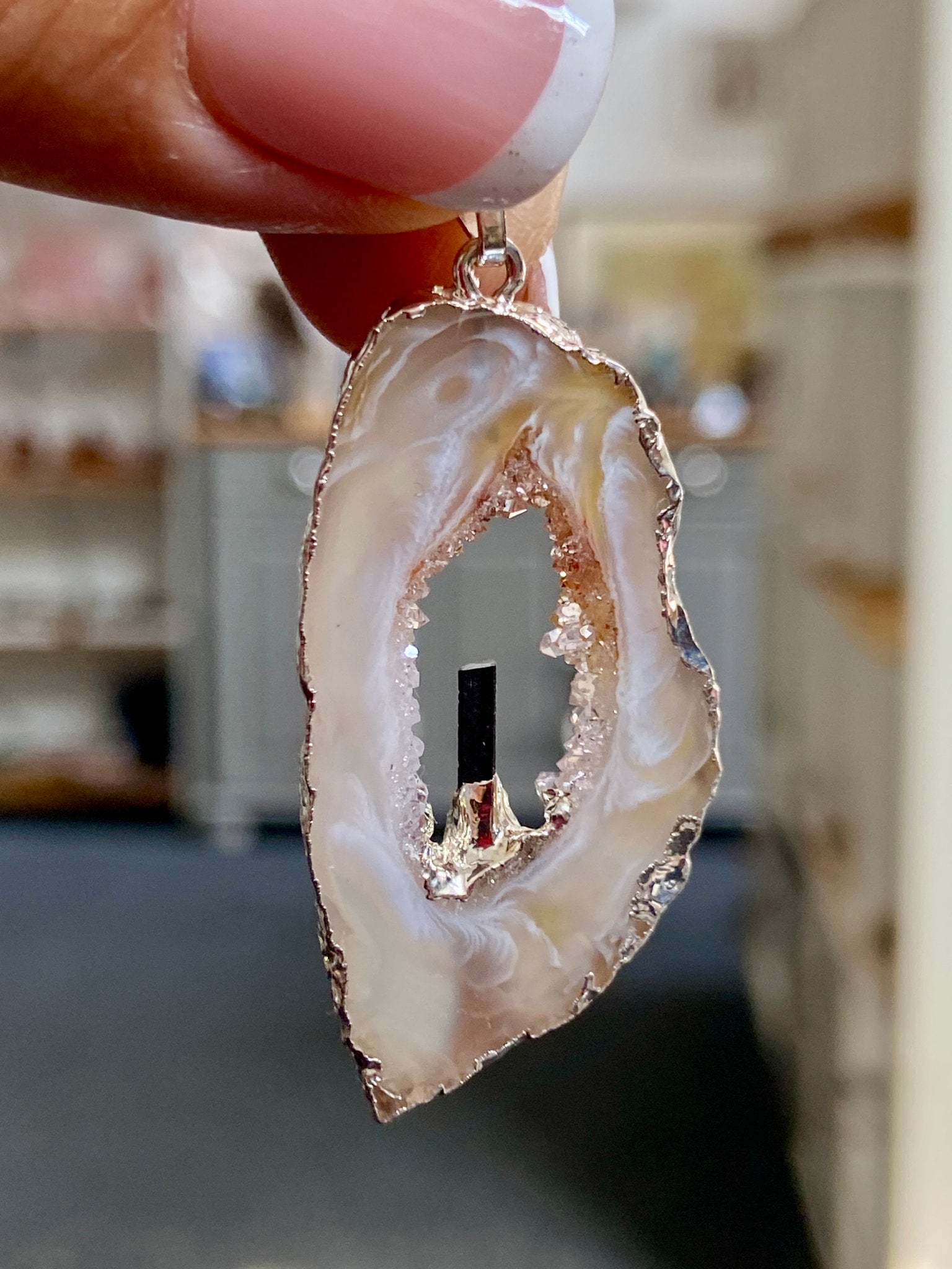 Tabasco Geode - Black Tourmaline Silver Gilded Pendant