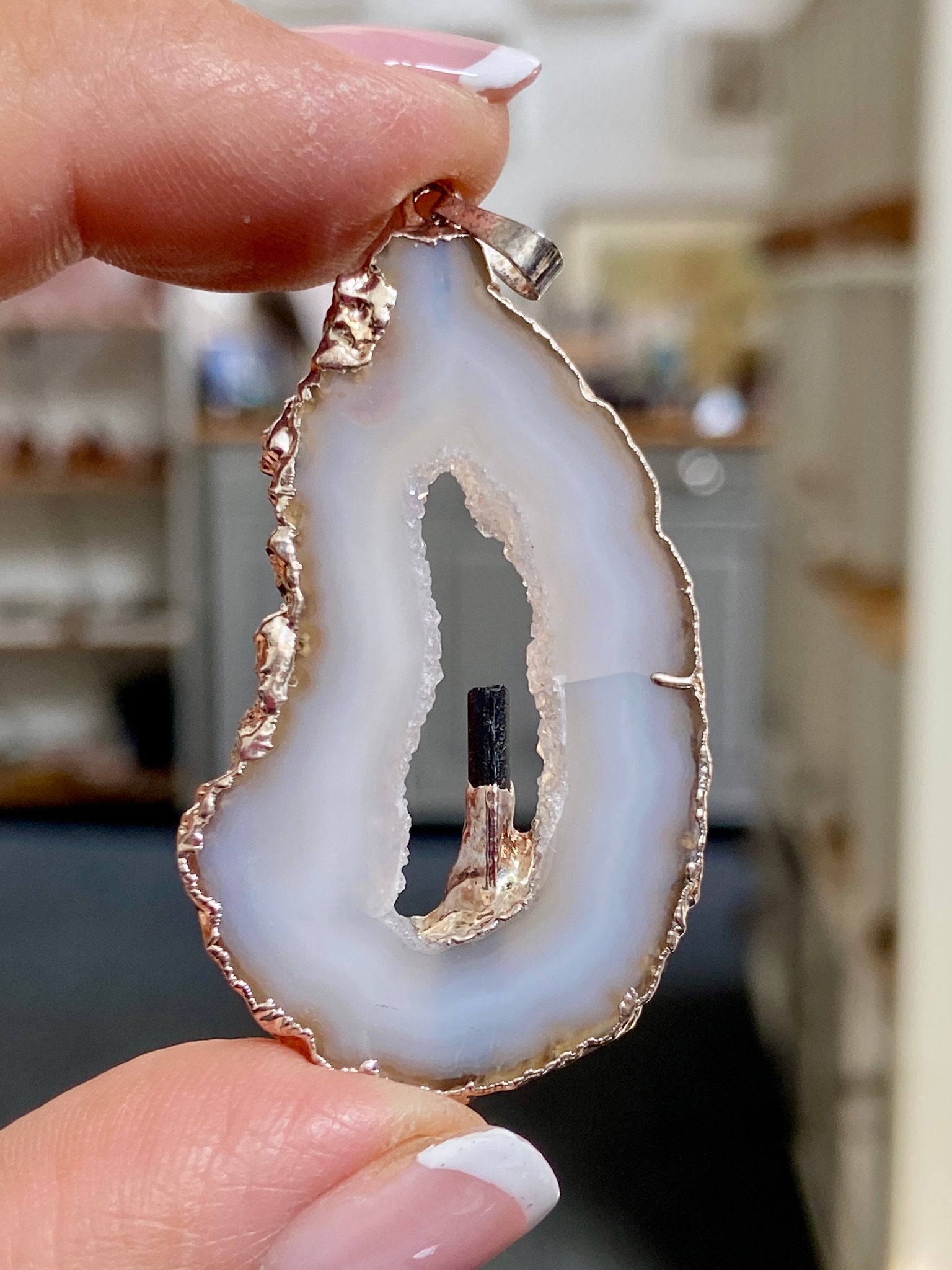 Tabasco Geode - Black Tourmaline Silver Gilded Pendant