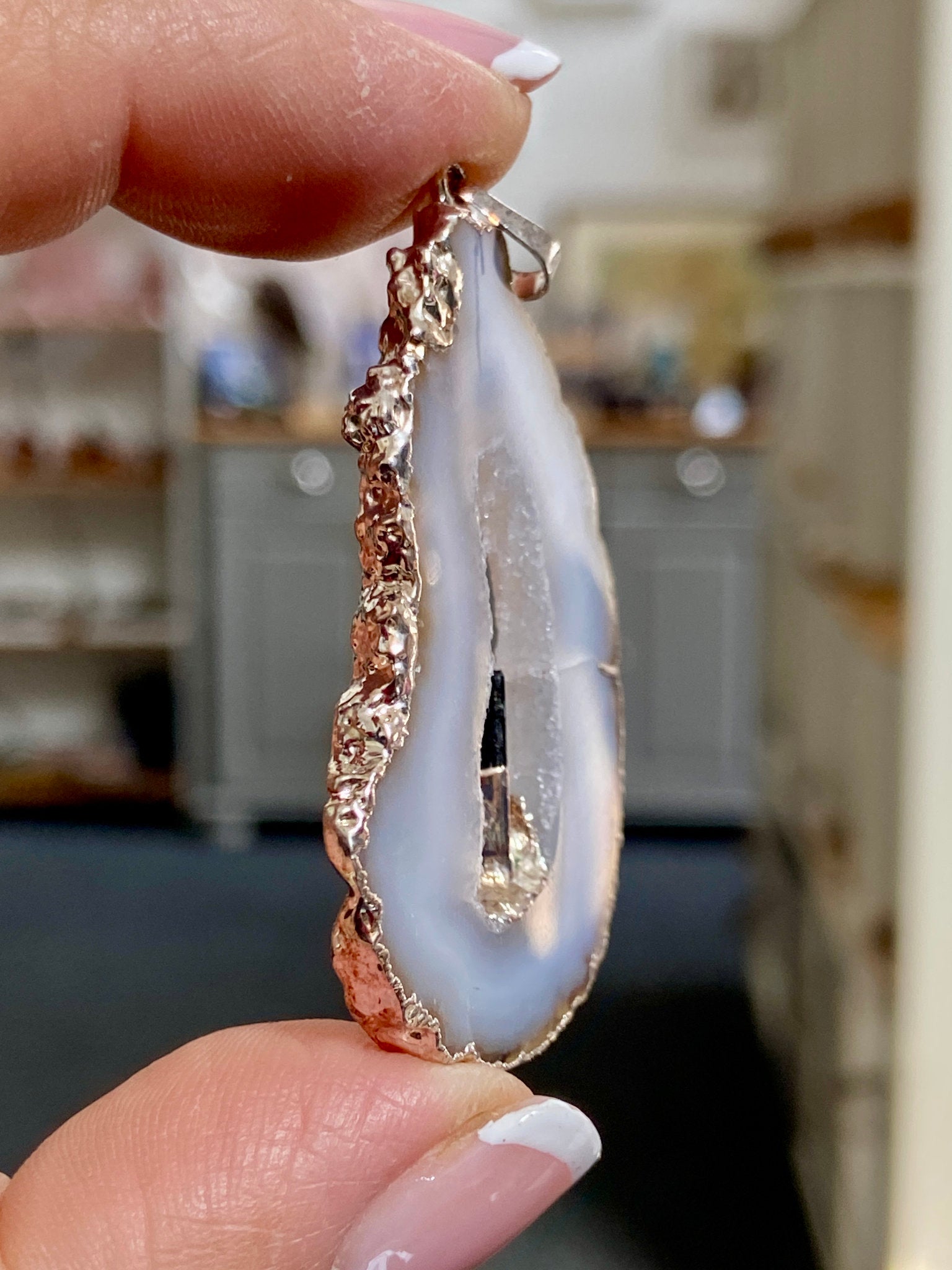 Tabasco Geode - Black Tourmaline Silver Gilded Pendant