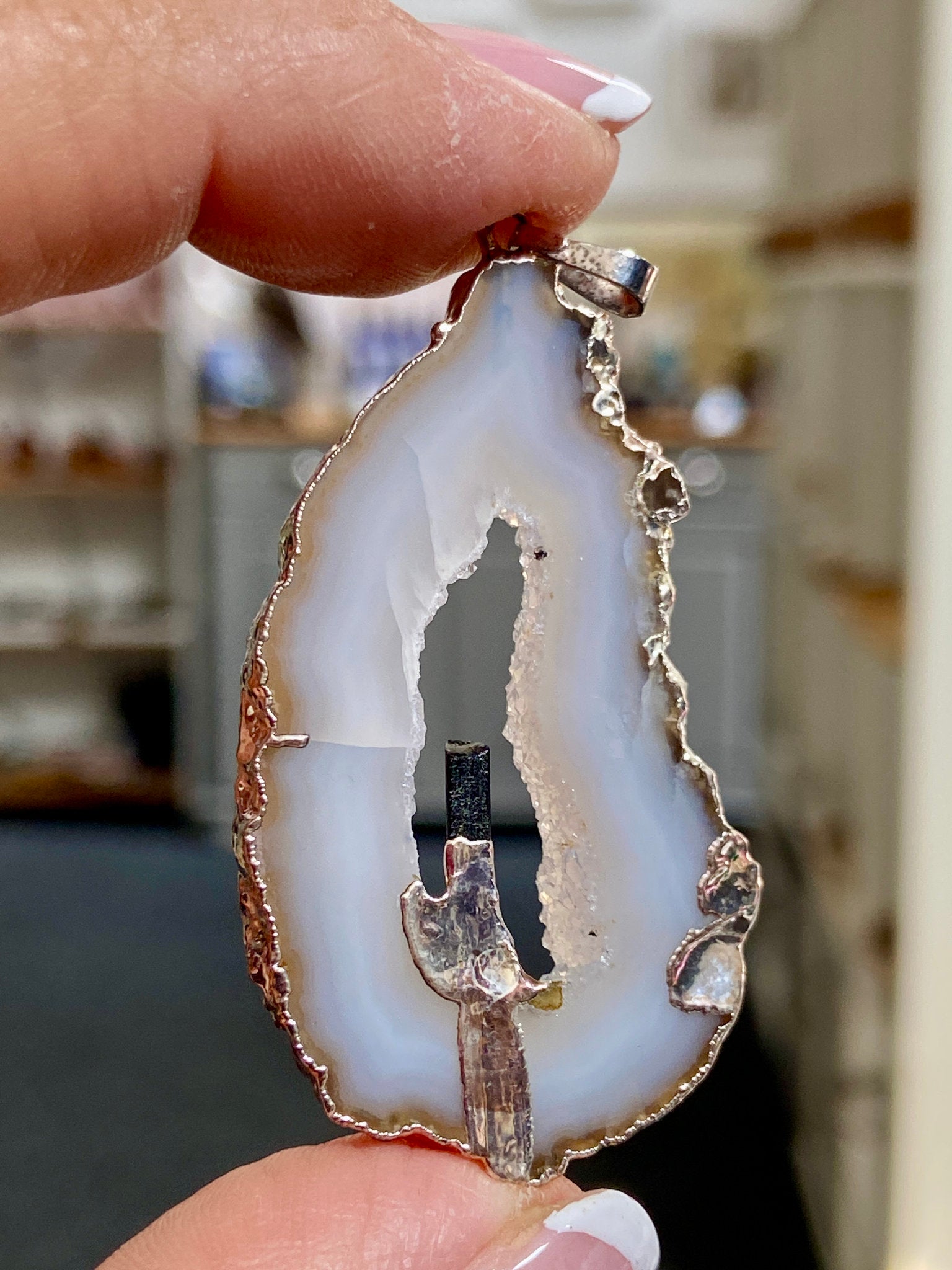 Tabasco Geode - Black Tourmaline Silver Gilded Pendant