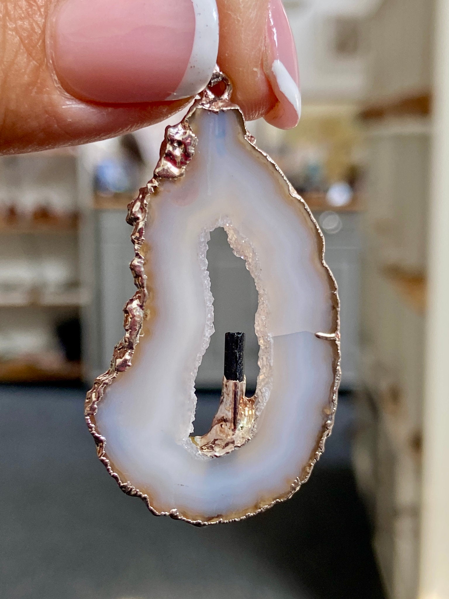 Tabasco Geode - Black Tourmaline Silver Gilded Pendant