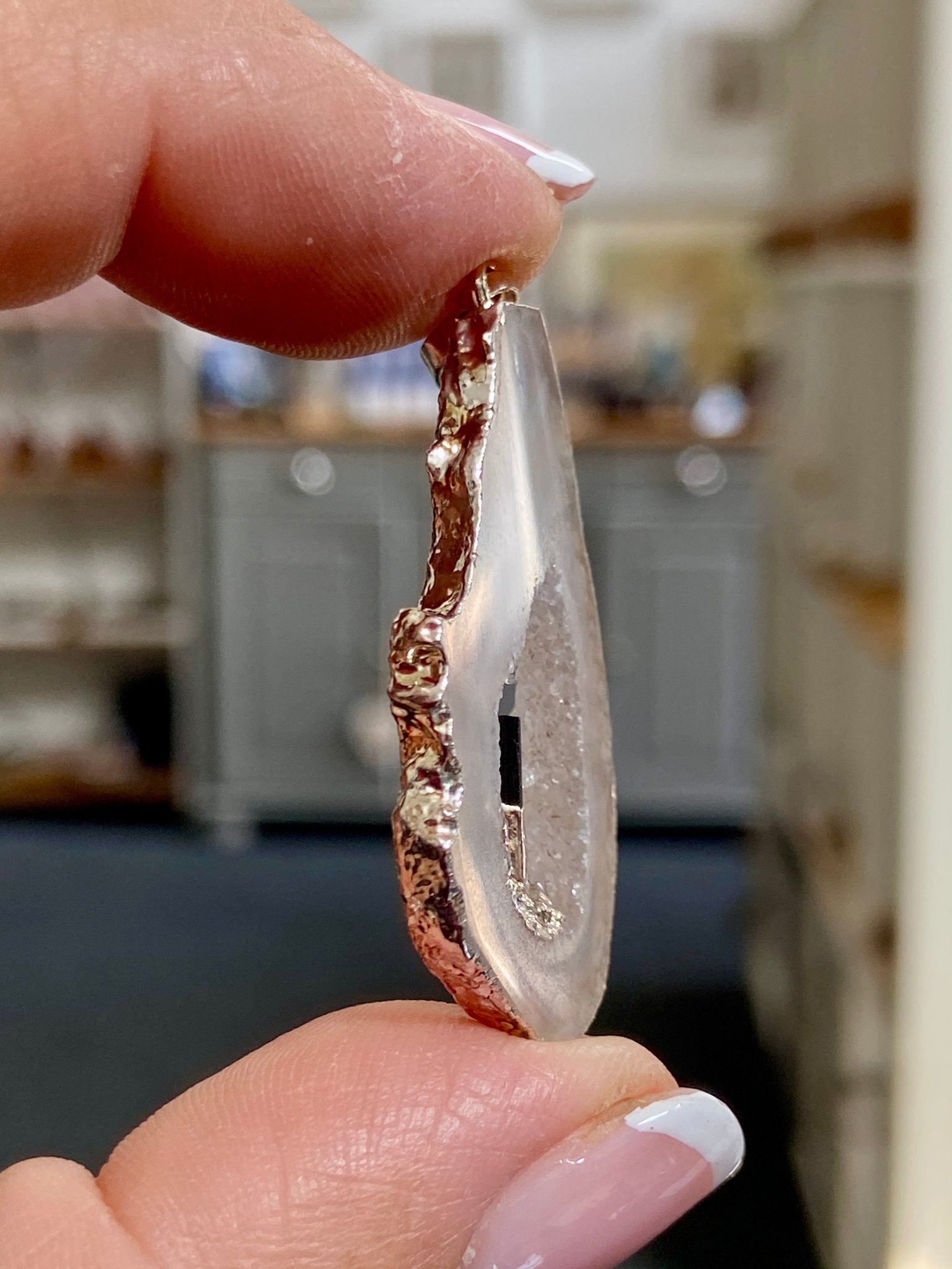 Tabasco Geode - Black Tourmaline Silver Gilded Pendant