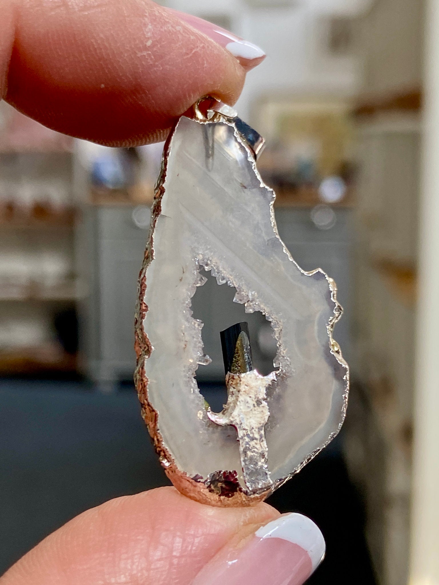 Tabasco Geode - Black Tourmaline Silver Gilded Pendant