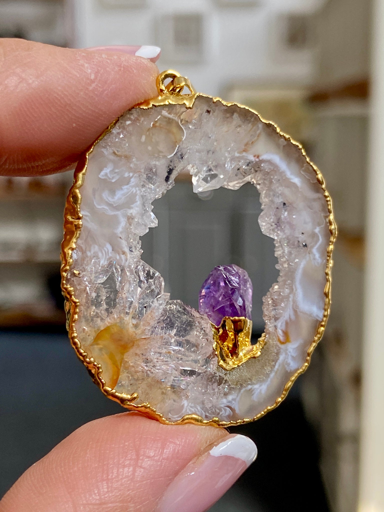 Tabasco Geode - Amethyst Gold Gilded Pendant