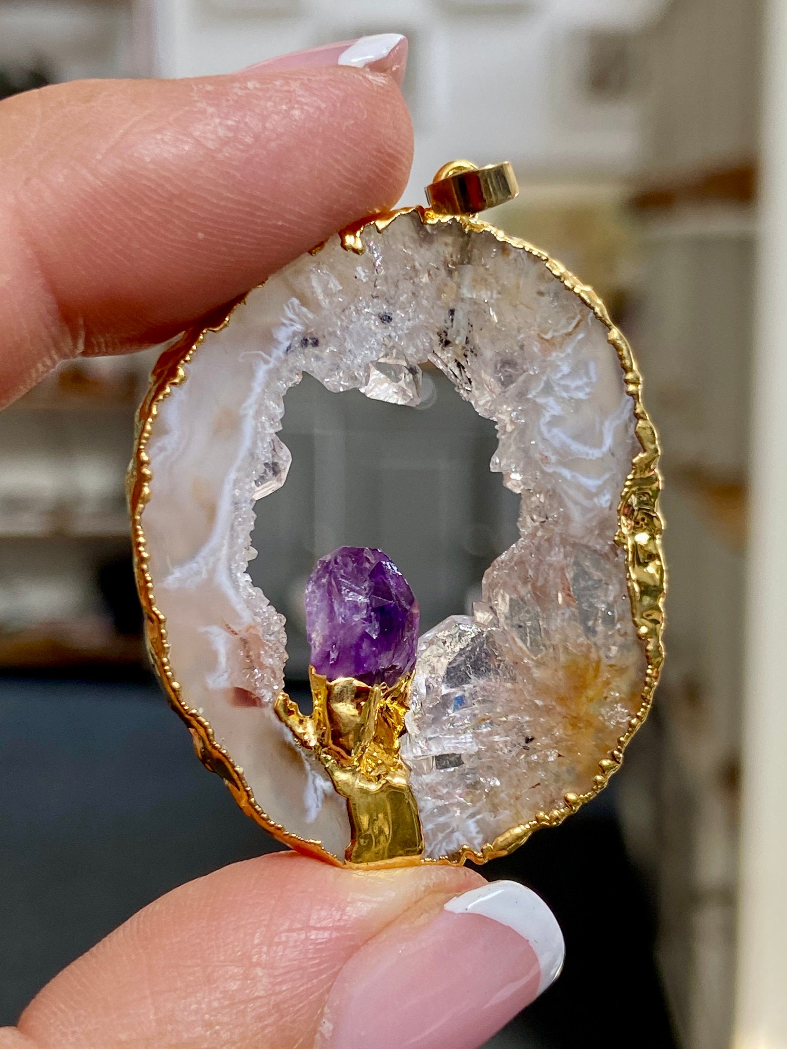 Tabasco Geode - Amethyst Gold Gilded Pendant
