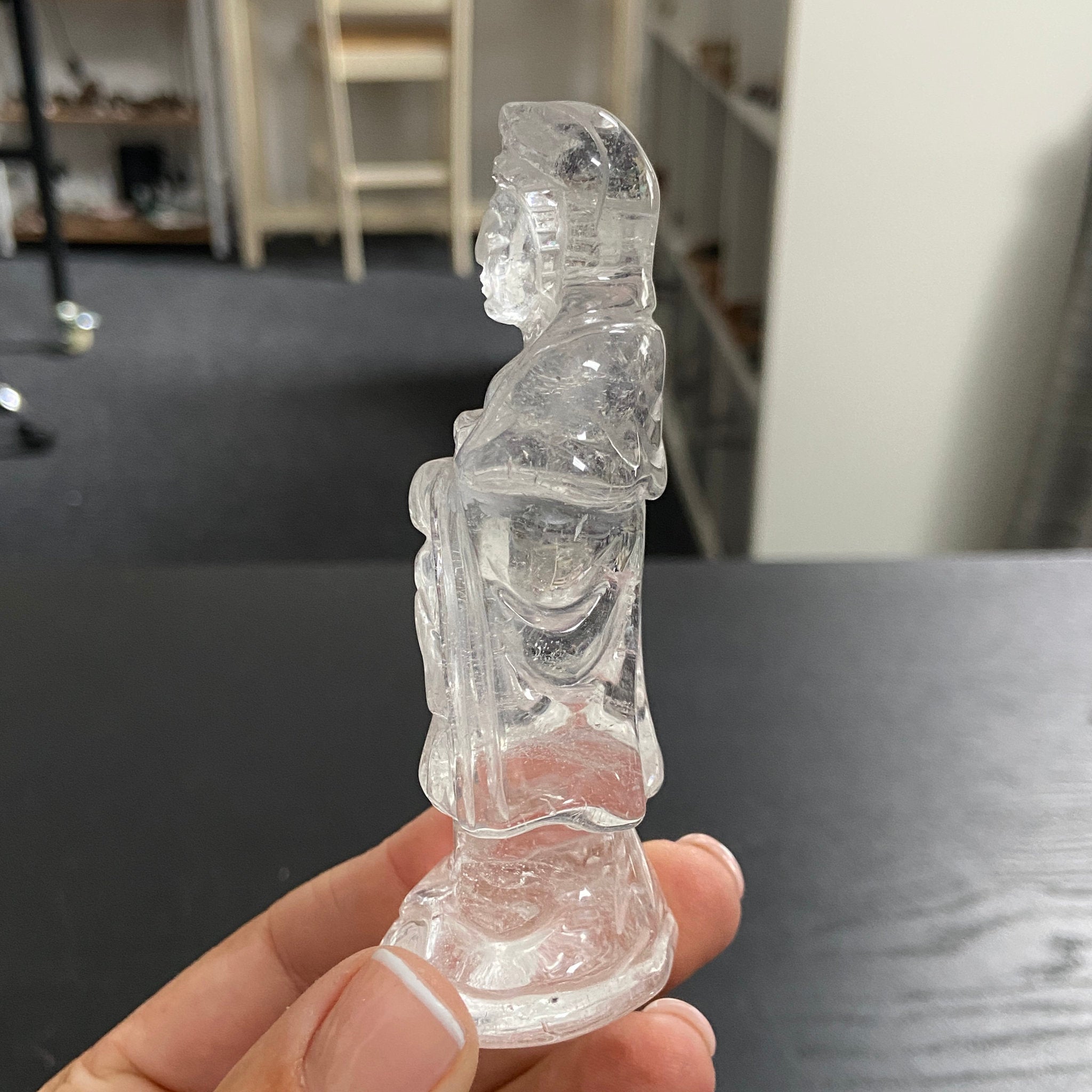 Hand Carved - Clear Quartz Kuan Yin Carving – Brazil