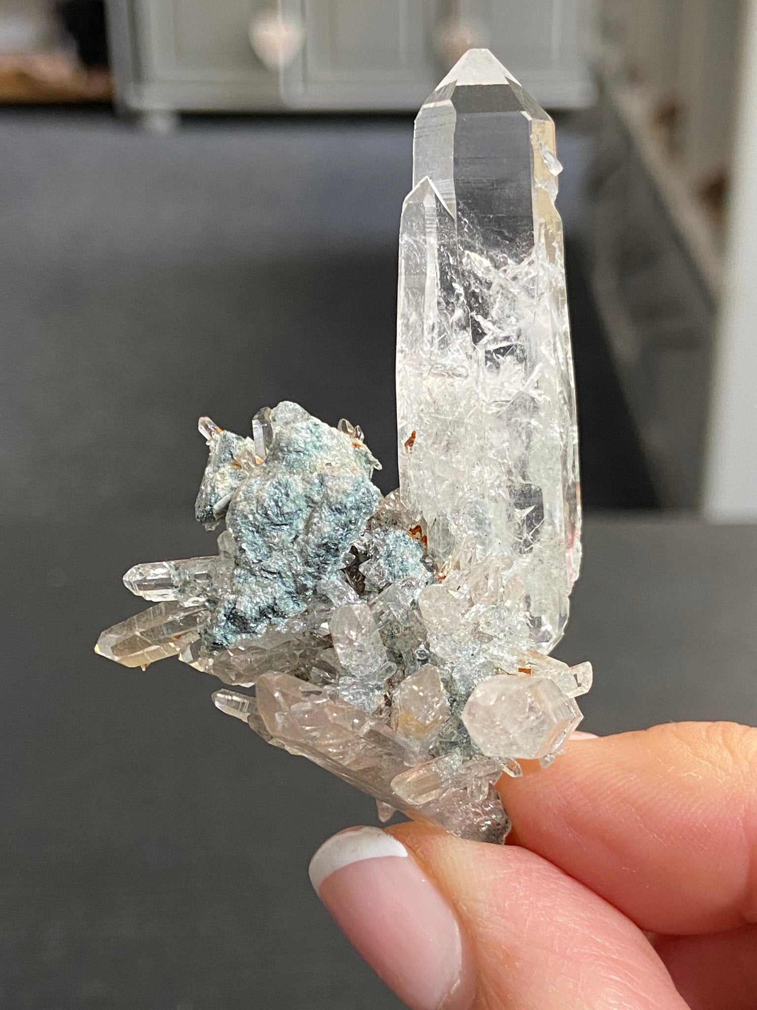 “Gucci Lemurian” Lemurian Light Quartz Cluster with Fuchsite