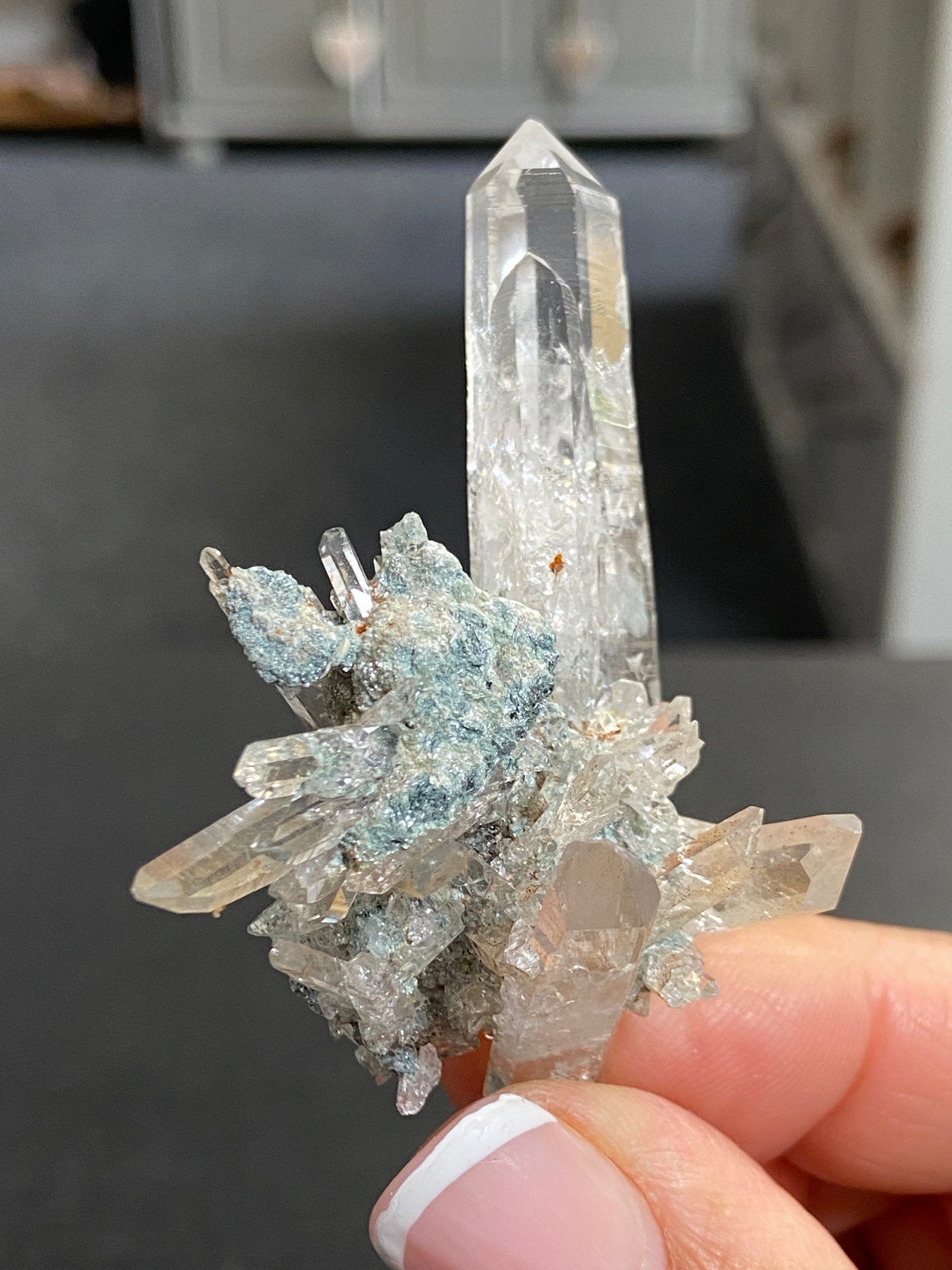 “Gucci Lemurian” Lemurian Light Quartz Cluster with Fuchsite