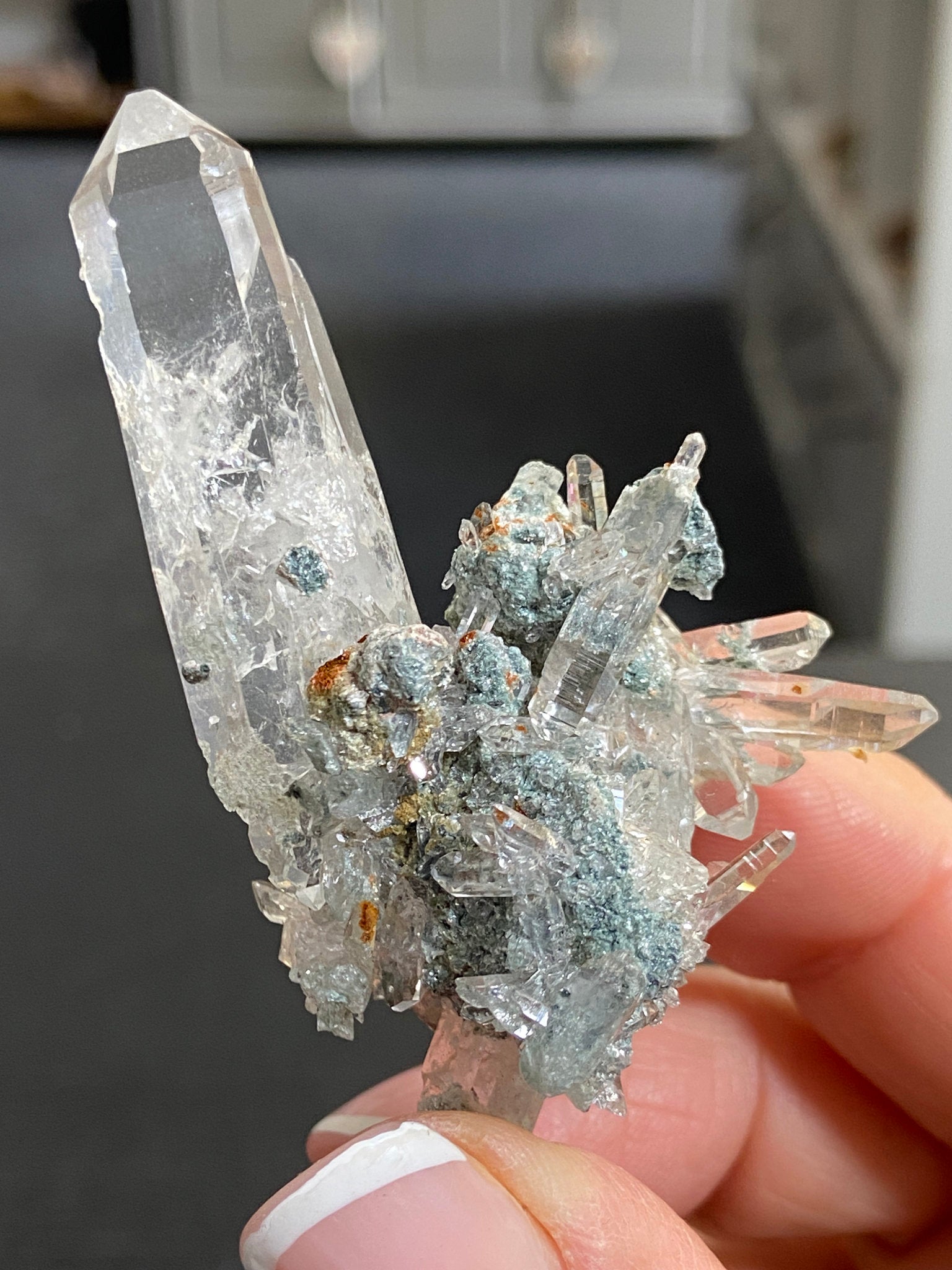 “Gucci Lemurian” Lemurian Light Quartz Cluster with Fuchsite