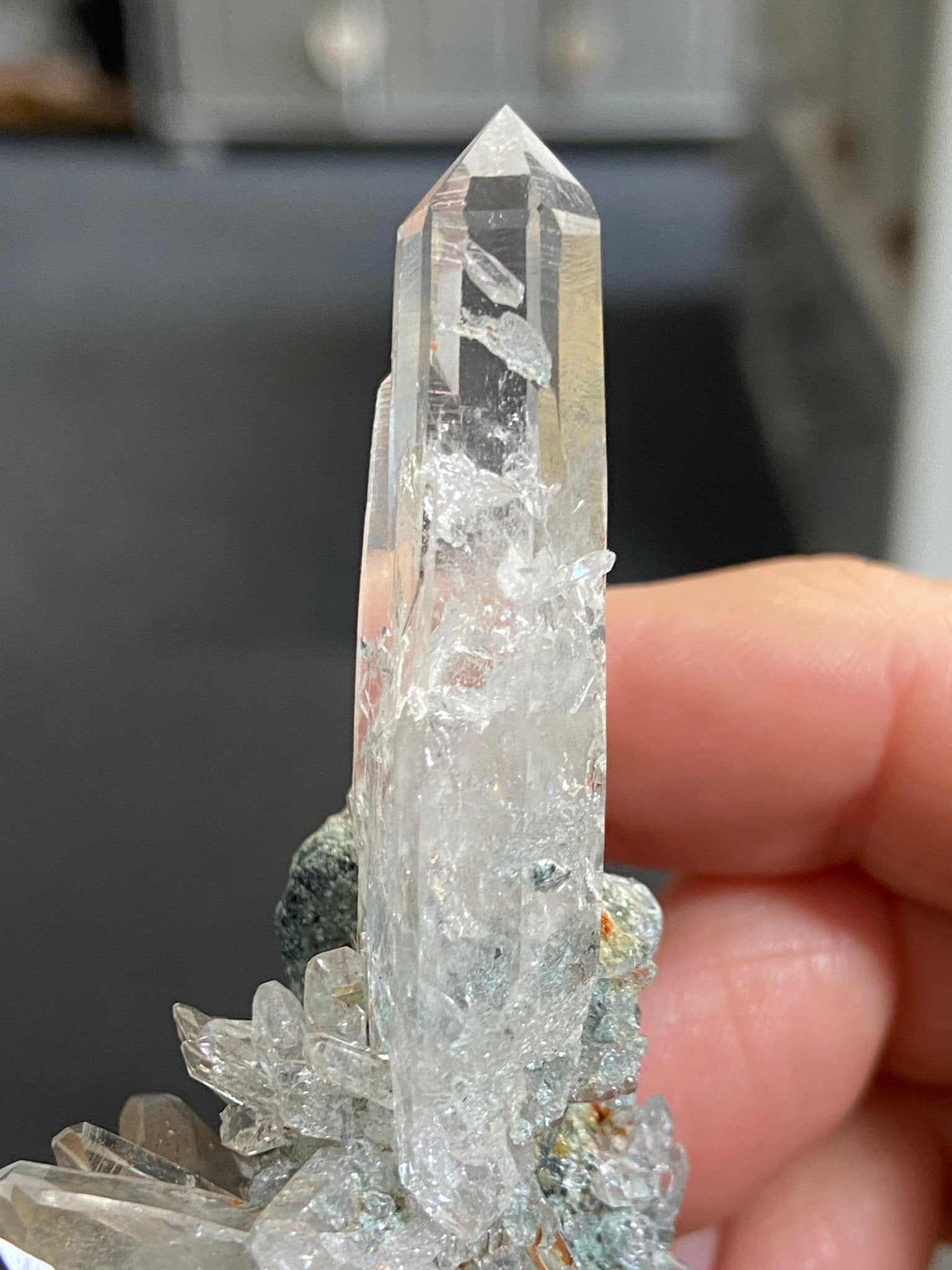 “Gucci Lemurian” Lemurian Light Quartz Cluster with Fuchsite