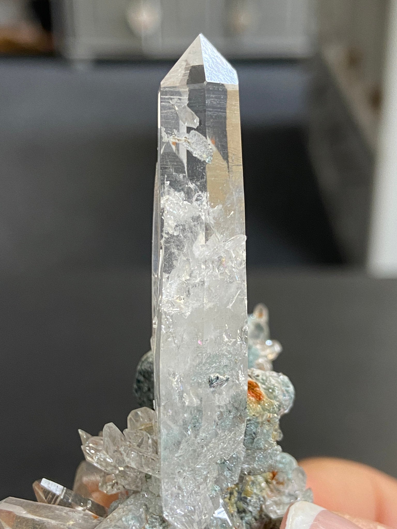 “Gucci Lemurian” Lemurian Light Quartz Cluster with Fuchsite