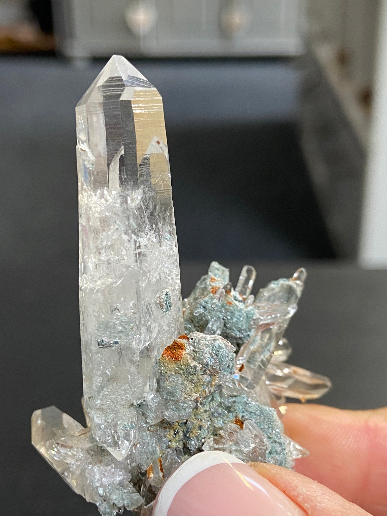 “Gucci Lemurian” Lemurian Light Quartz Cluster with Fuchsite