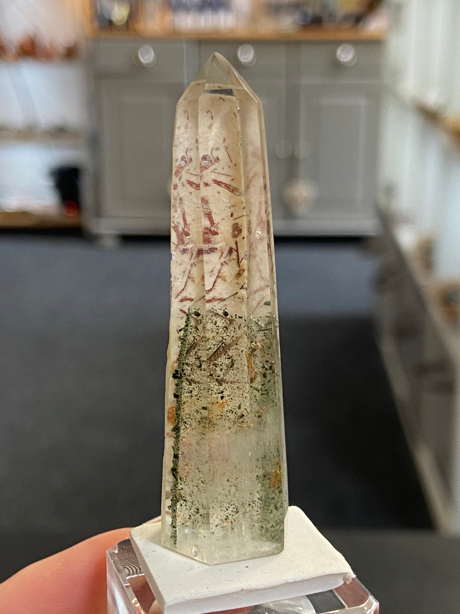 Madagascan Quartz Tower – Chlorite Phantom with Chalcedony & Rutile