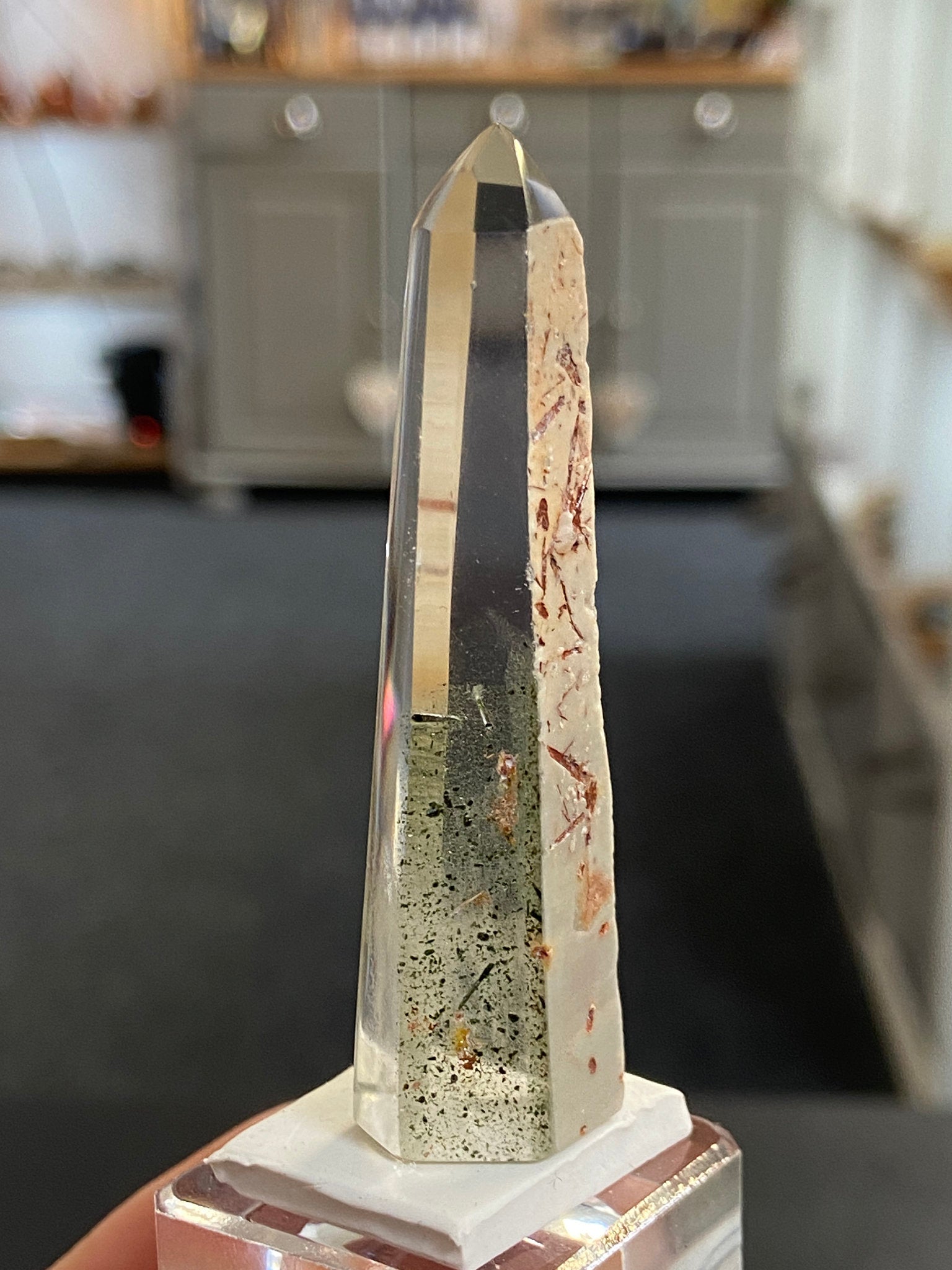 Madagascan Quartz Tower – Chlorite Phantom with Chalcedony & Rutile