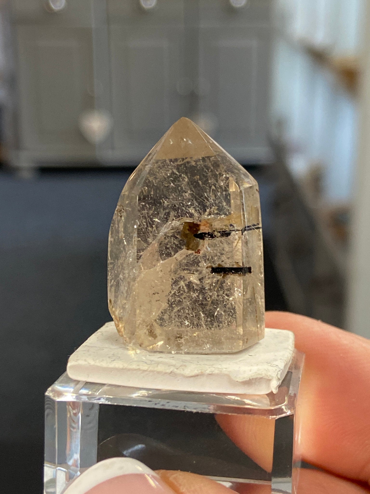 Madagascan Quartz Tower – Smoky with Green Tourmaline