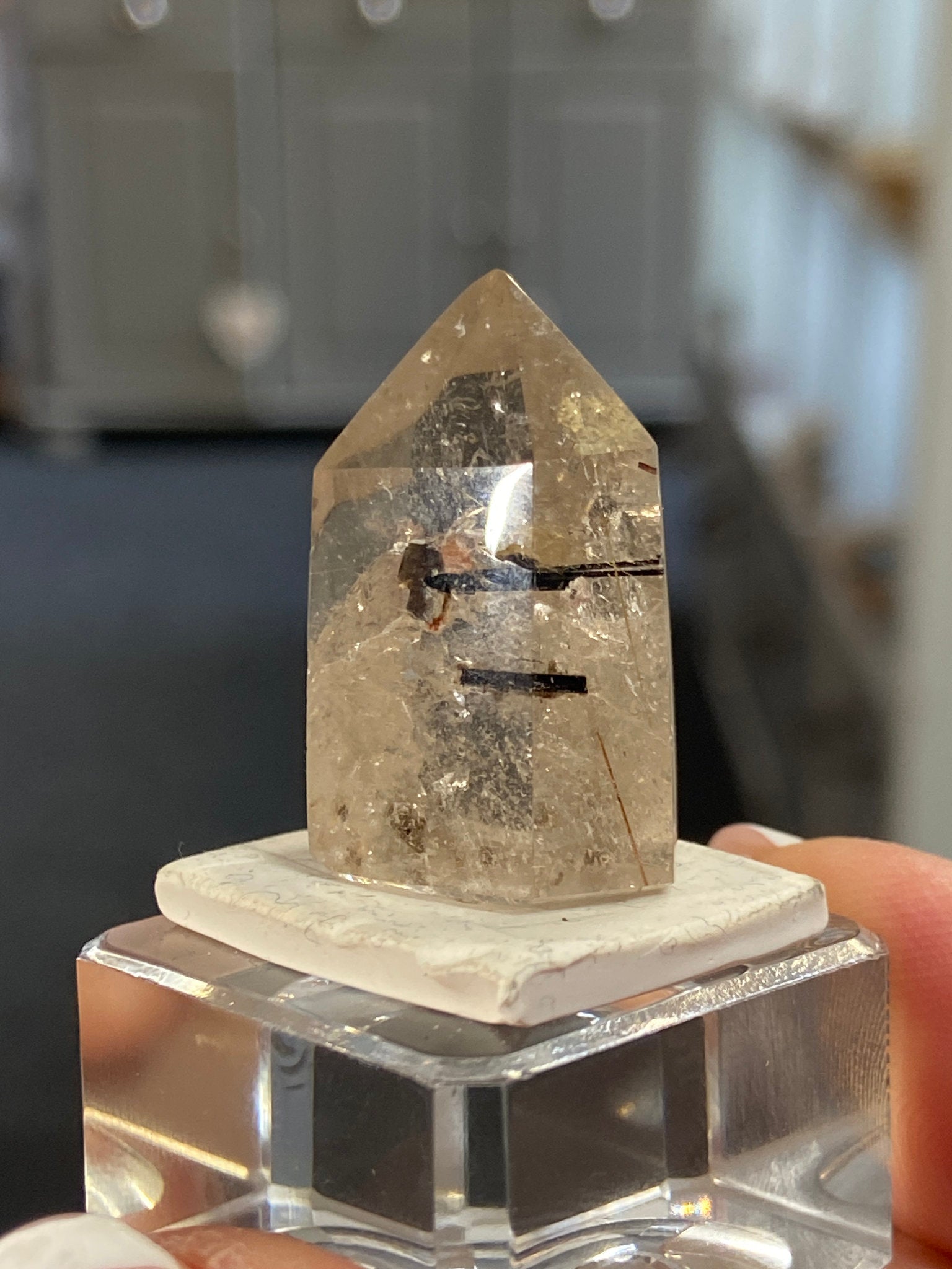 Madagascan Quartz Tower – Smoky with Green Tourmaline