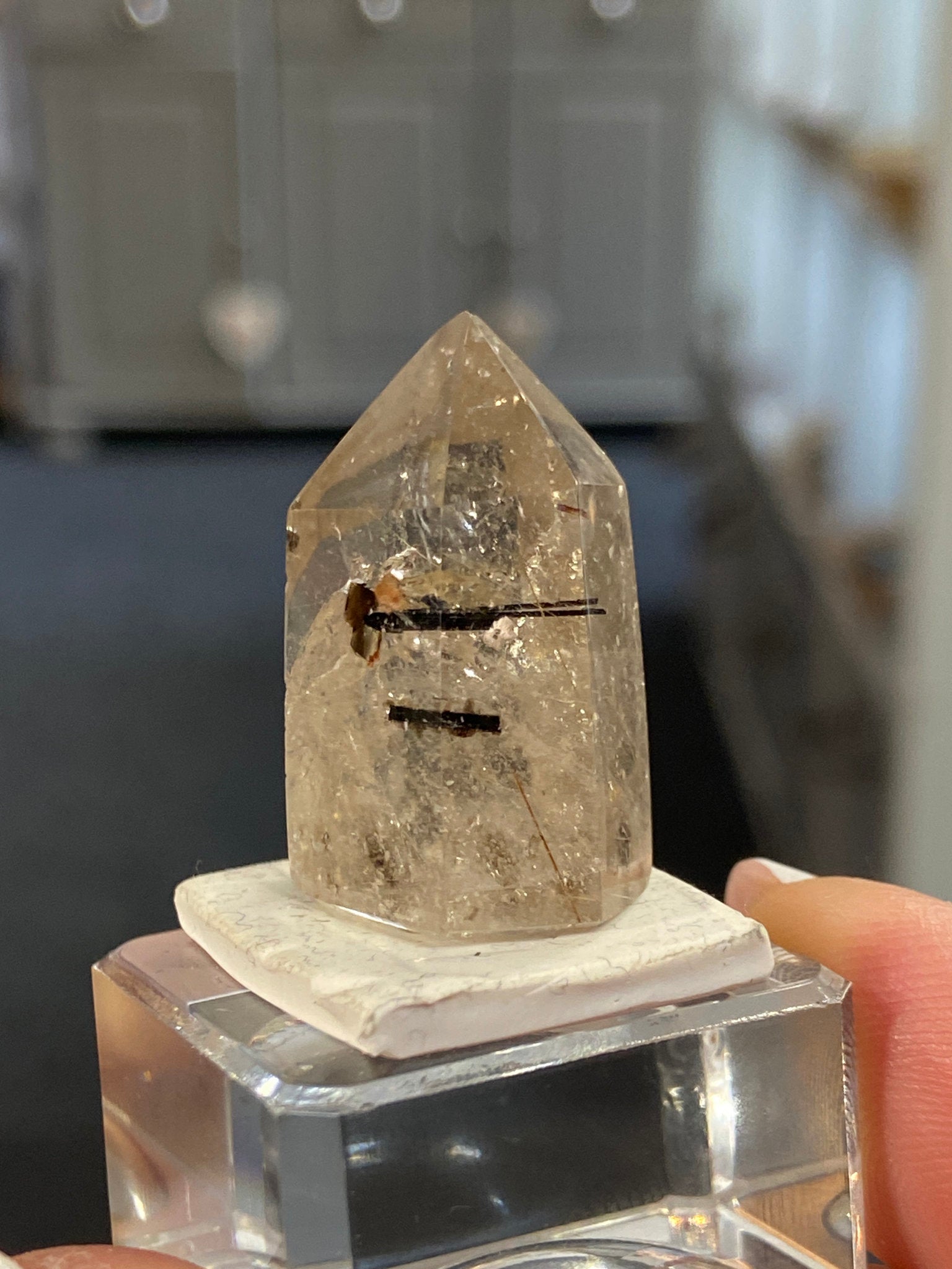 Madagascan Quartz Tower – Smoky with Green Tourmaline