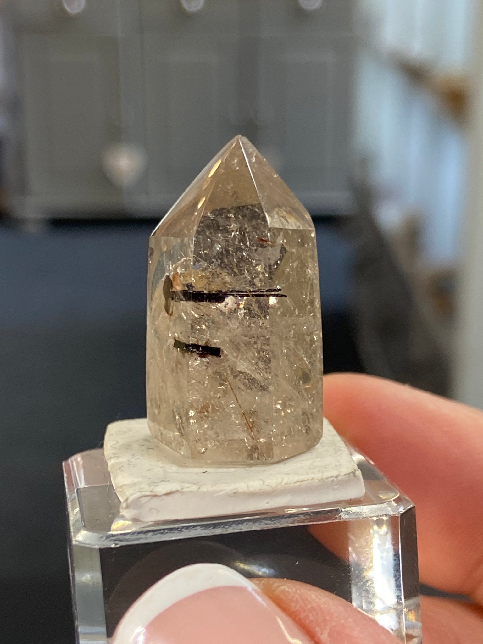 Madagascan Quartz Tower – Smoky with Green Tourmaline