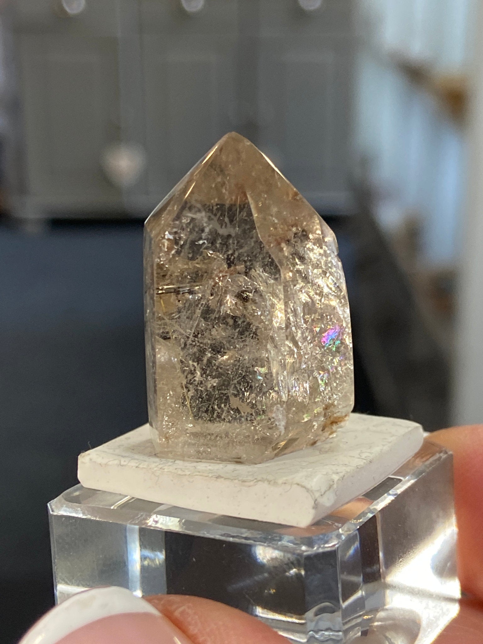 Madagascan Quartz Tower – Smoky with Green Tourmaline