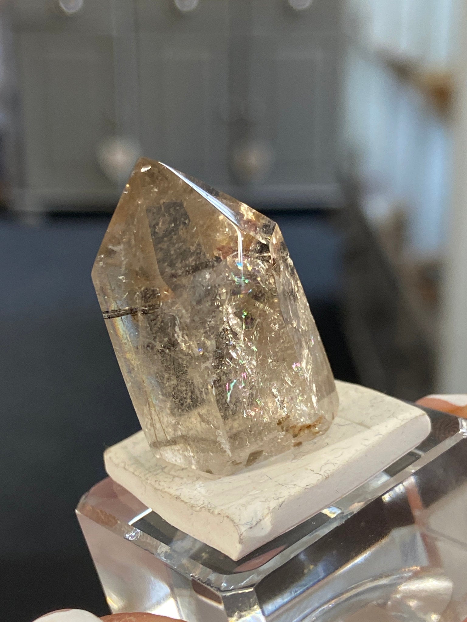 Madagascan Quartz Tower – Smoky with Green Tourmaline