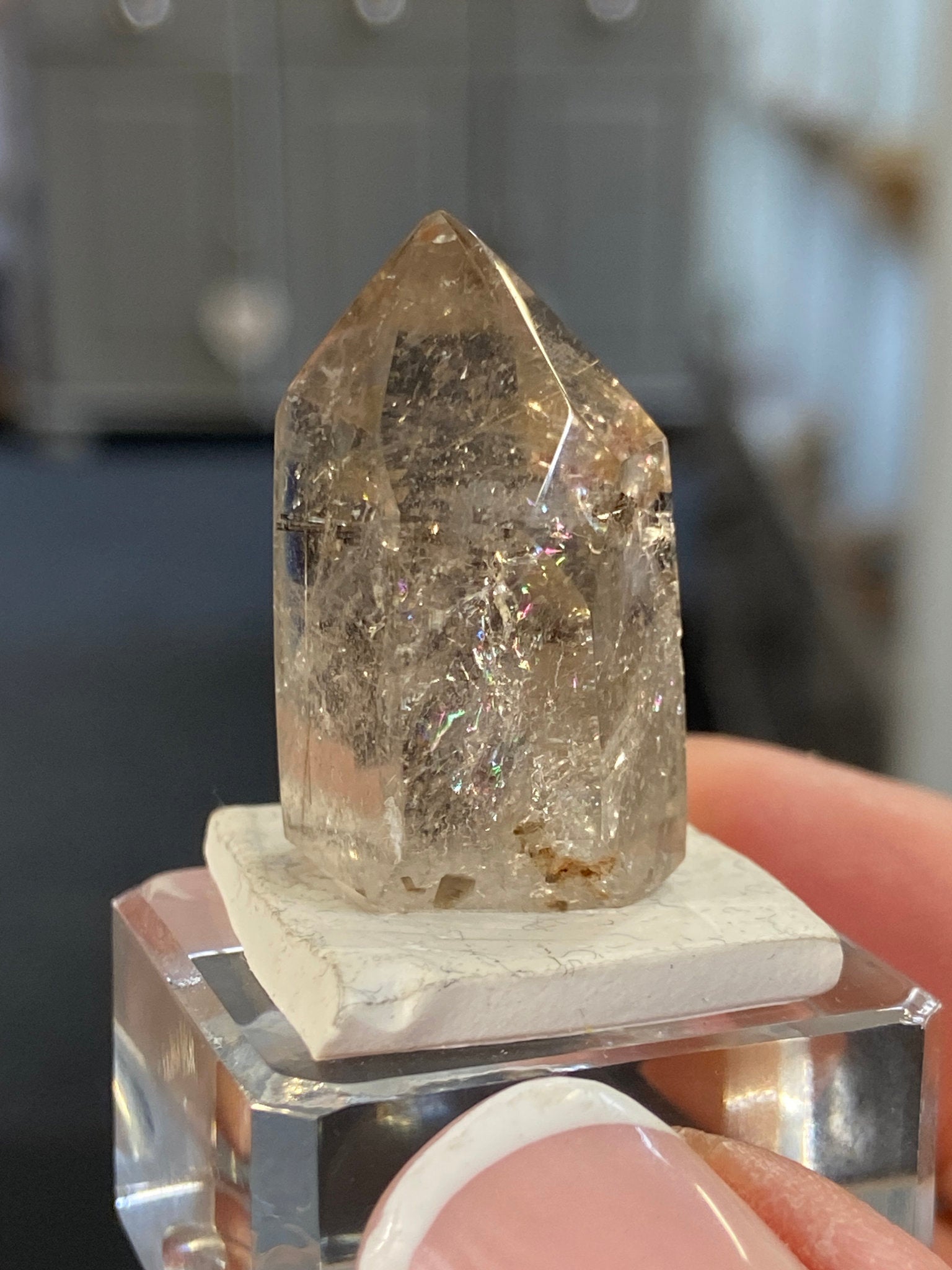 Madagascan Quartz Tower – Smoky with Green Tourmaline