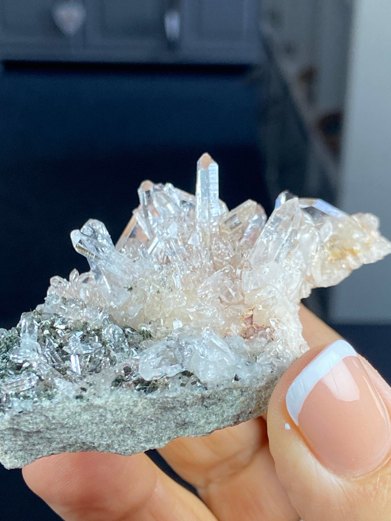 Sacred Pink Lemurian Quartz Flat Cluster with Green Inclusions