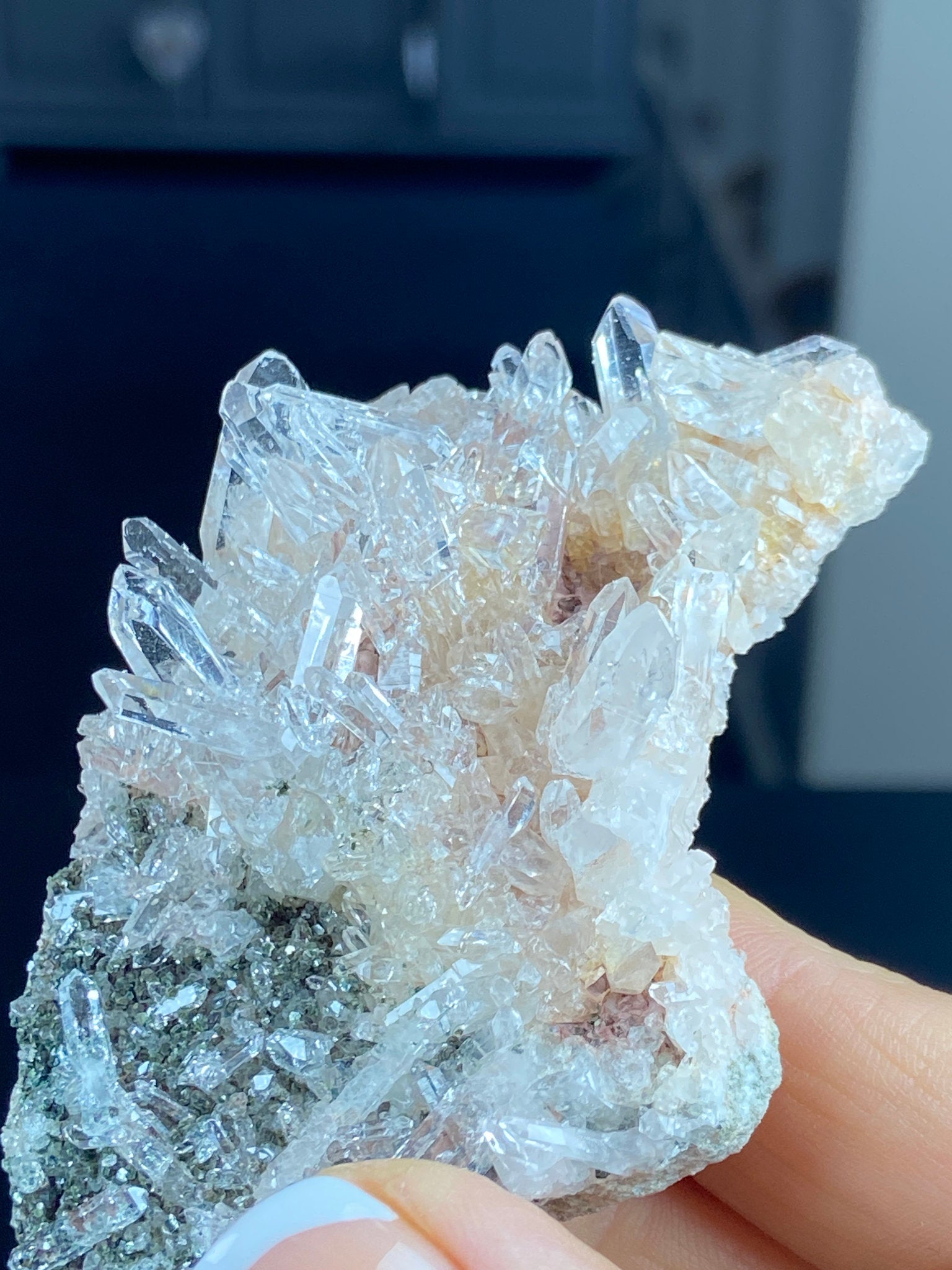 Sacred Pink Lemurian Quartz Flat Cluster with Green Inclusions