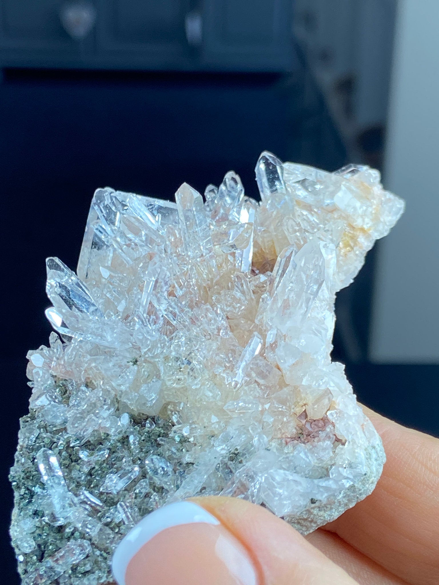 Sacred Pink Lemurian Quartz Flat Cluster with Green Inclusions