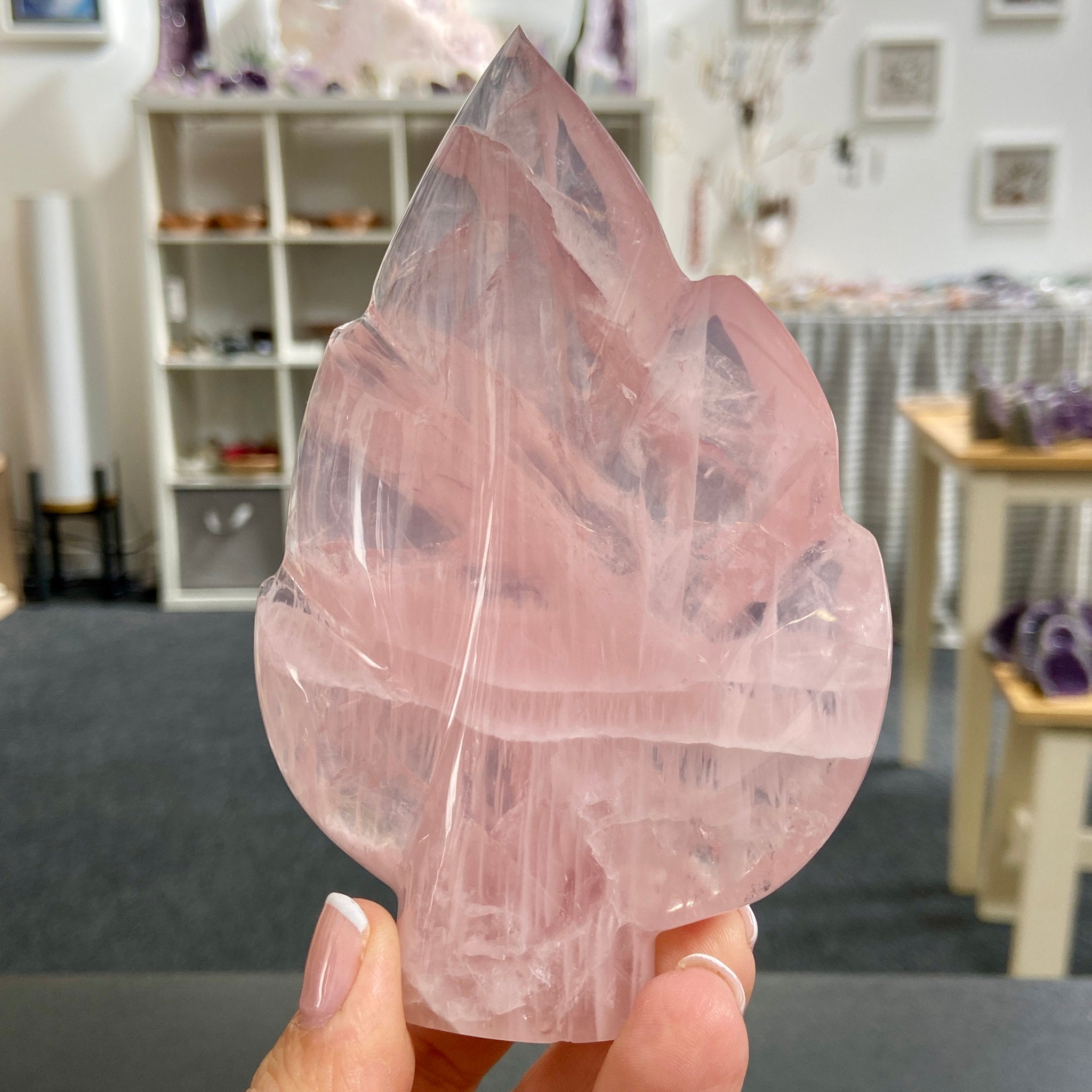 Rose Quartz Leaf Carving – Brazil