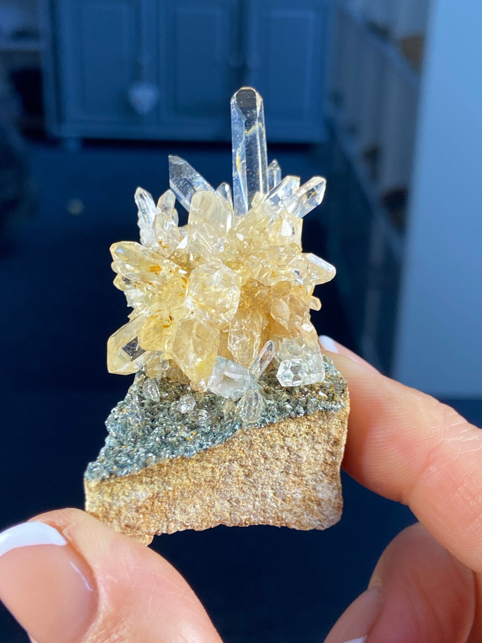 Golden Healer Lemurian Quartz Starburst on Matrix with Fuchsite