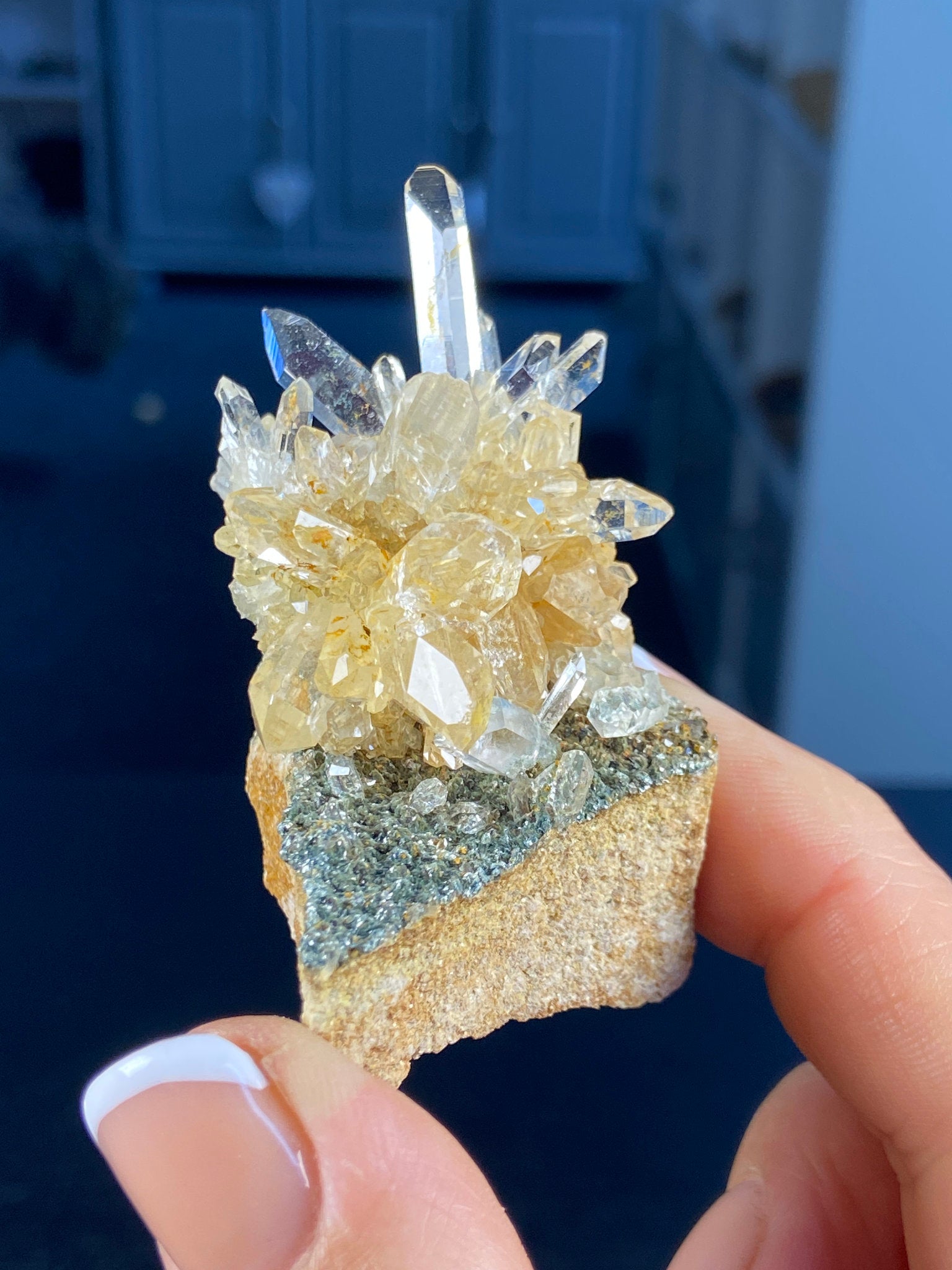 Golden Healer Lemurian Quartz Starburst on Matrix with Fuchsite