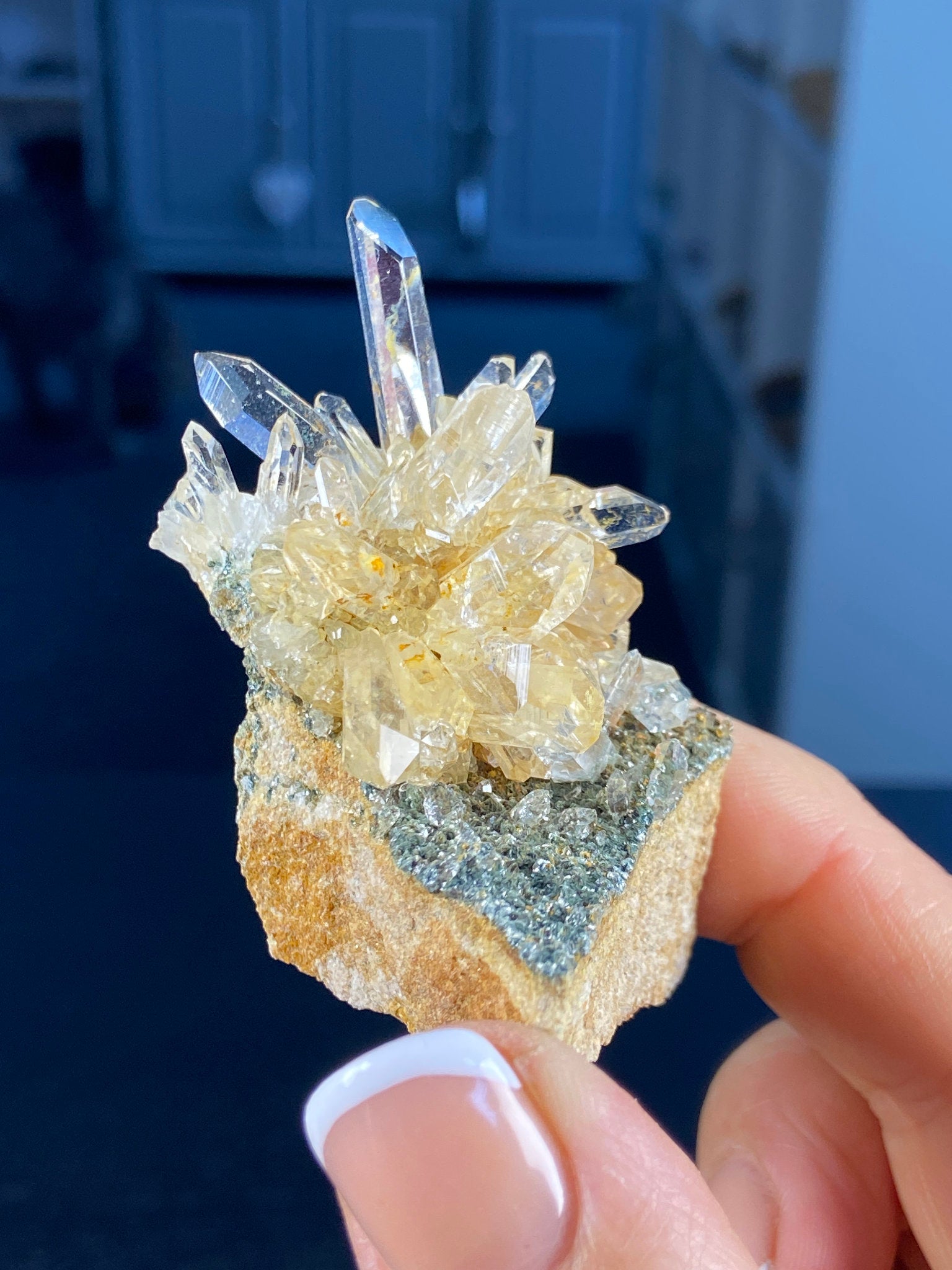 Golden Healer Lemurian Quartz Starburst on Matrix with Fuchsite