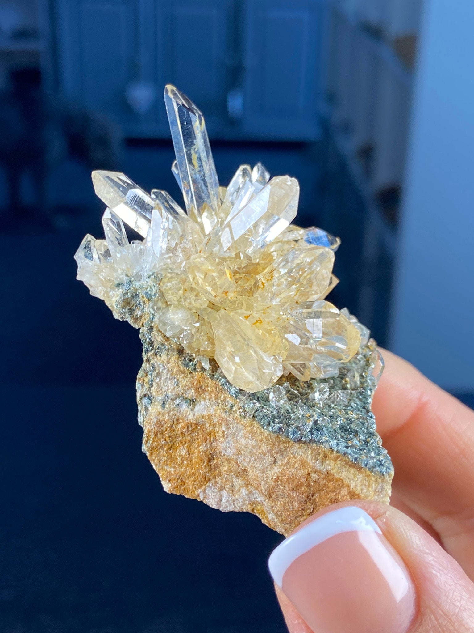 Golden Healer Lemurian Quartz Starburst on Matrix with Fuchsite