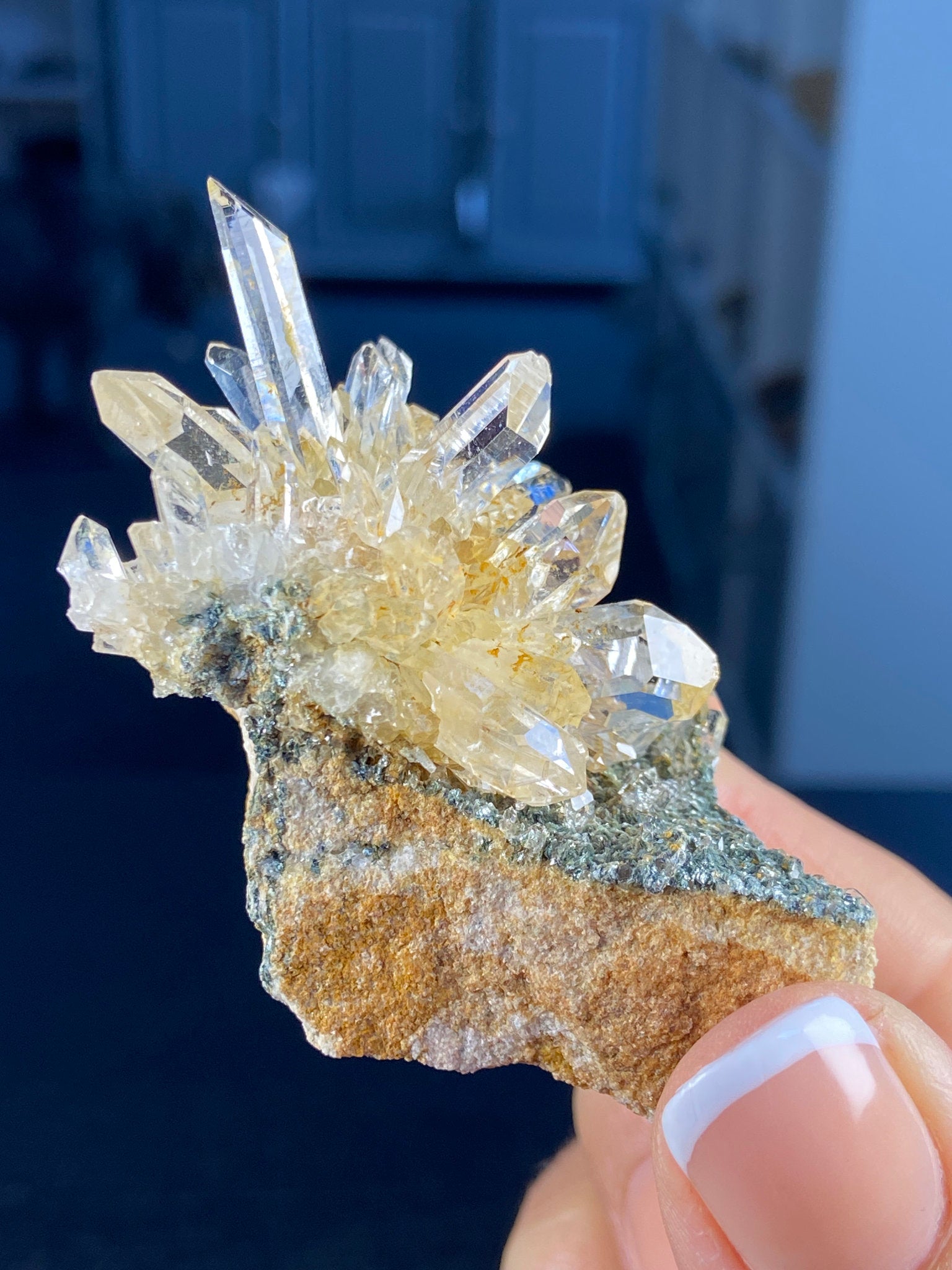 Golden Healer Lemurian Quartz Starburst on Matrix with Fuchsite