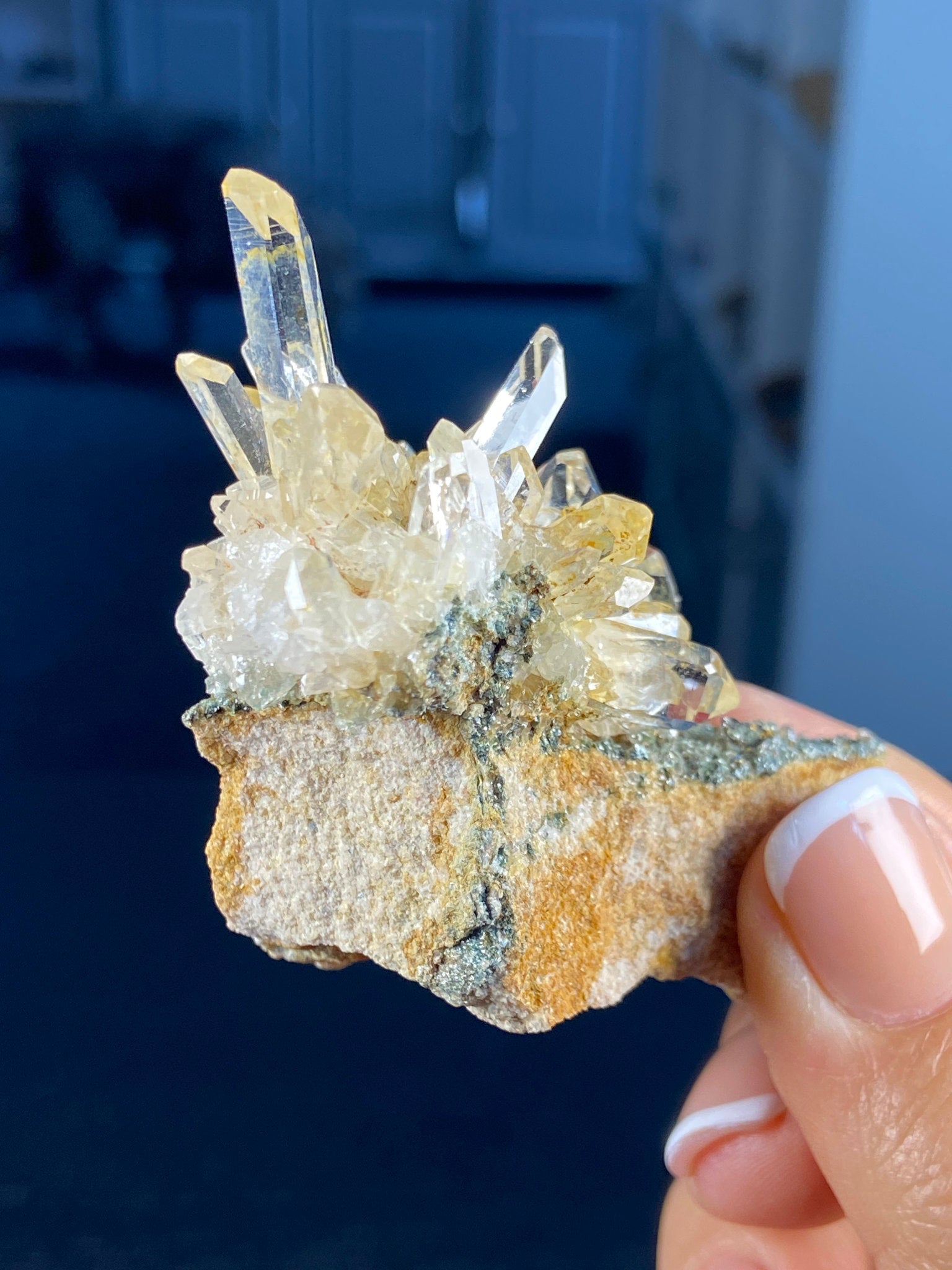 Golden Healer Lemurian Quartz Starburst on Matrix with Fuchsite
