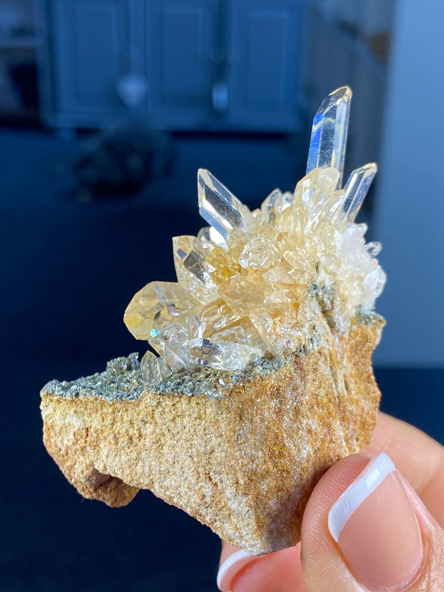 Golden Healer Lemurian Quartz Starburst on Matrix with Fuchsite